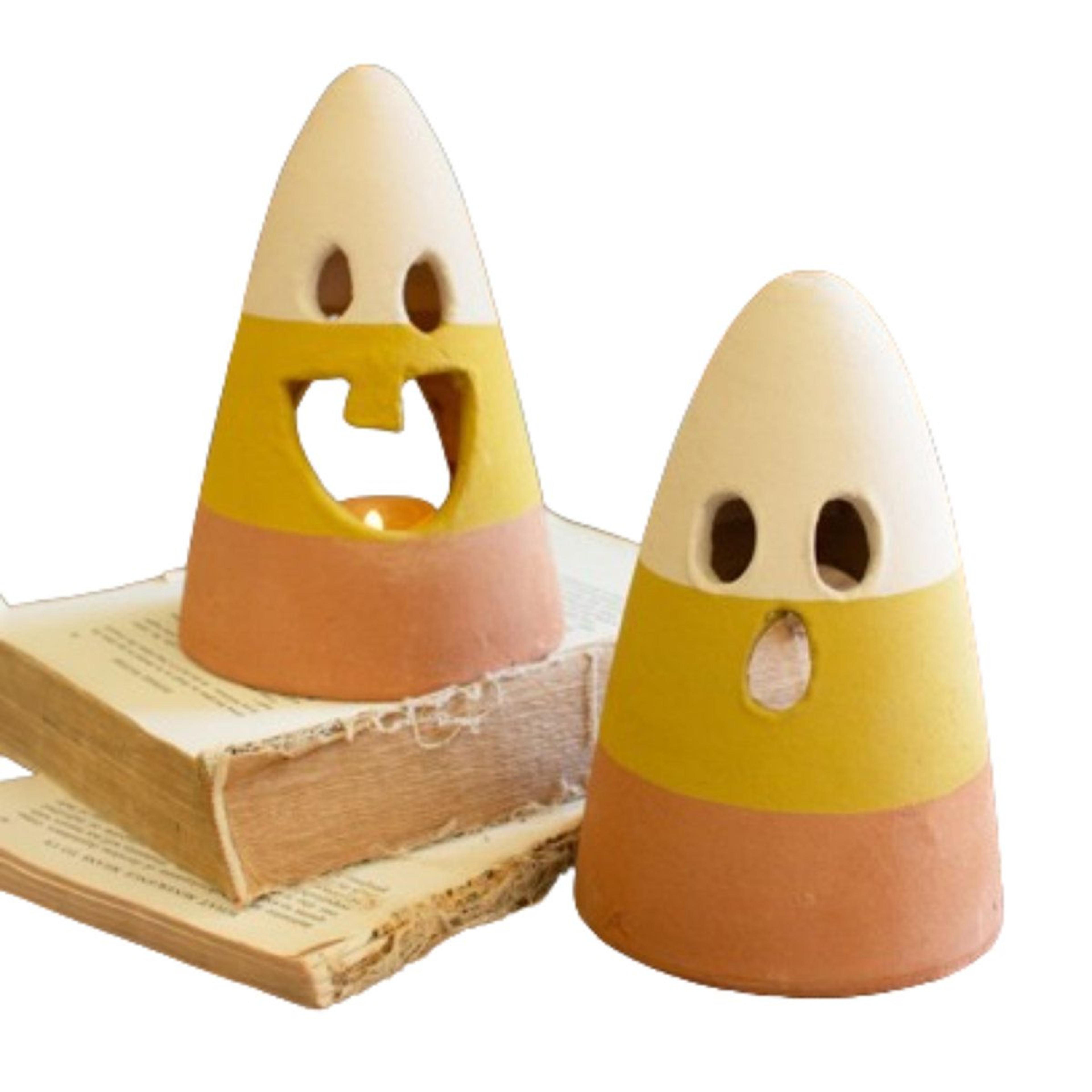 candy corn halloween lanterns set of 2 – 7 inch handmade fall decorations