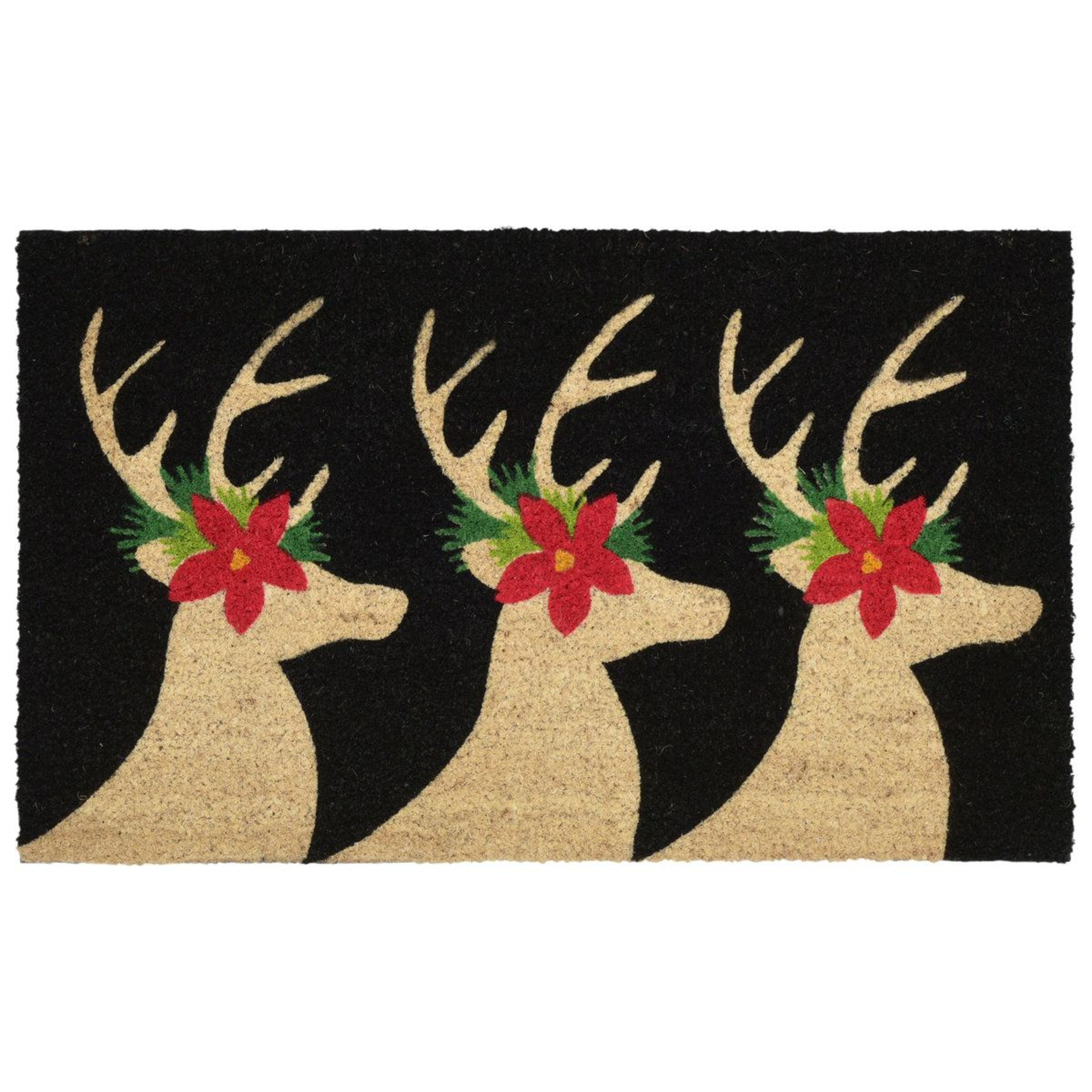 non-slip christmas doormat with deer design – 18 x 30 inch coir outdoor entry mat