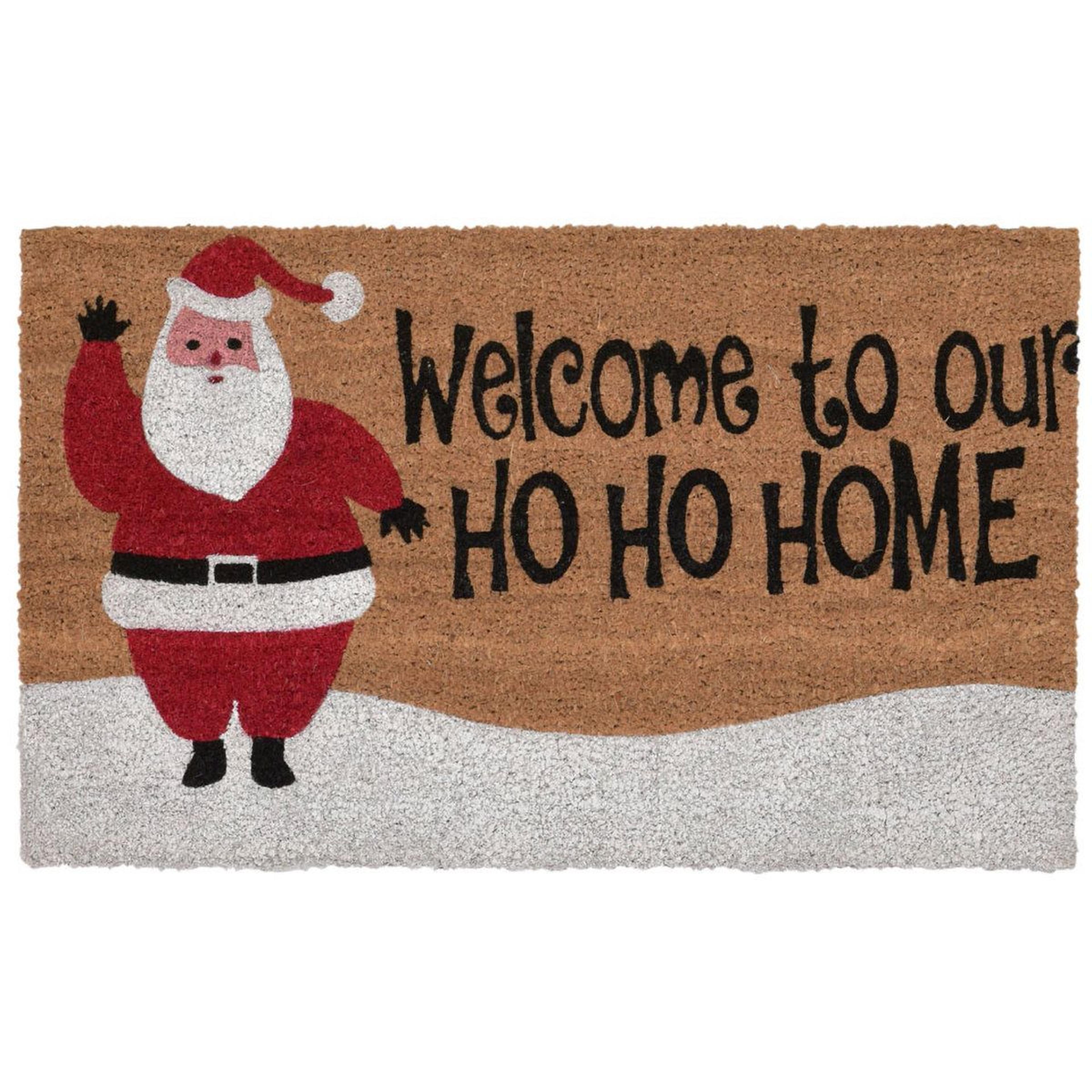non-slip christmas doormat with coir fibers and welcome design