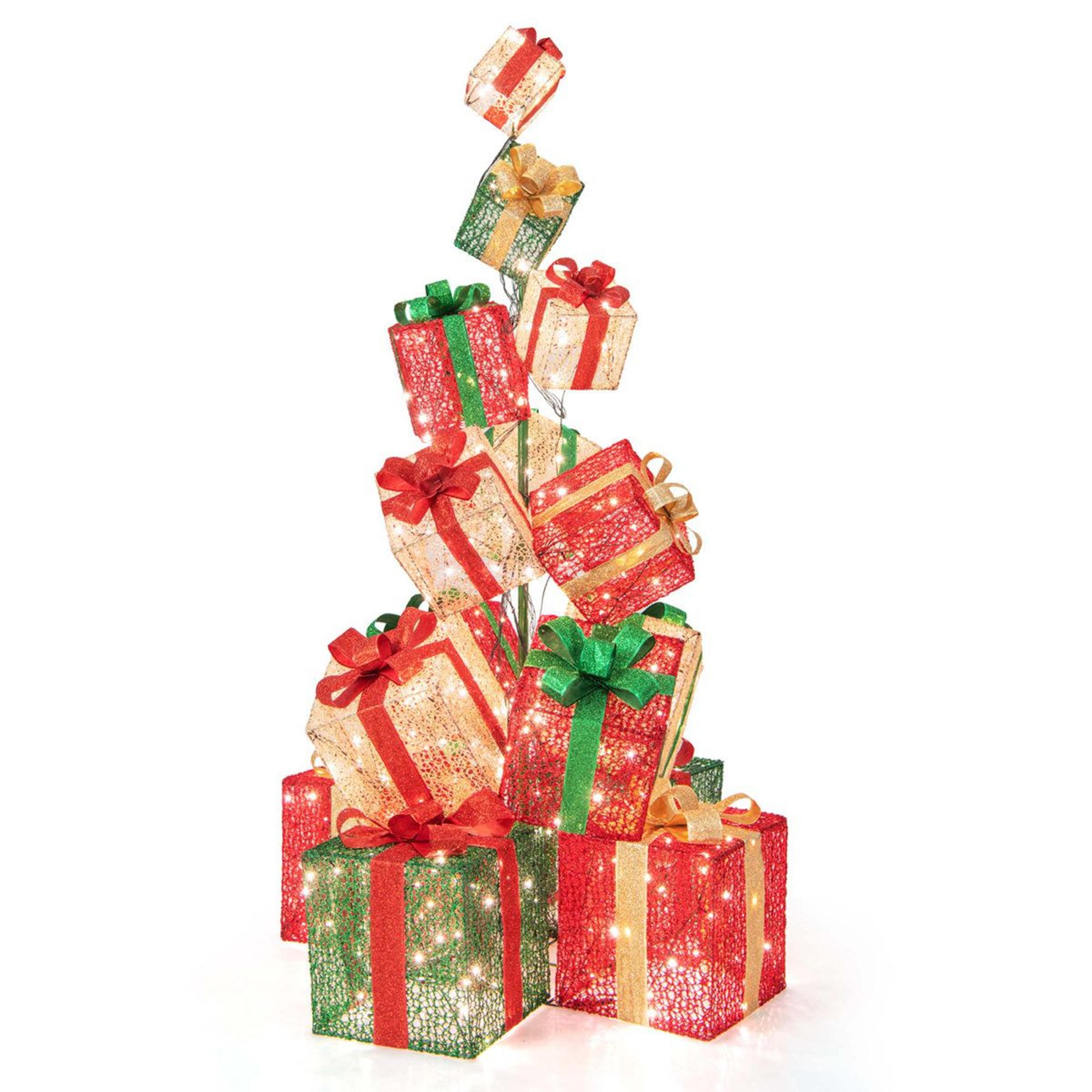 15-piece led lighted christmas gift box tower outdoor holiday decoration