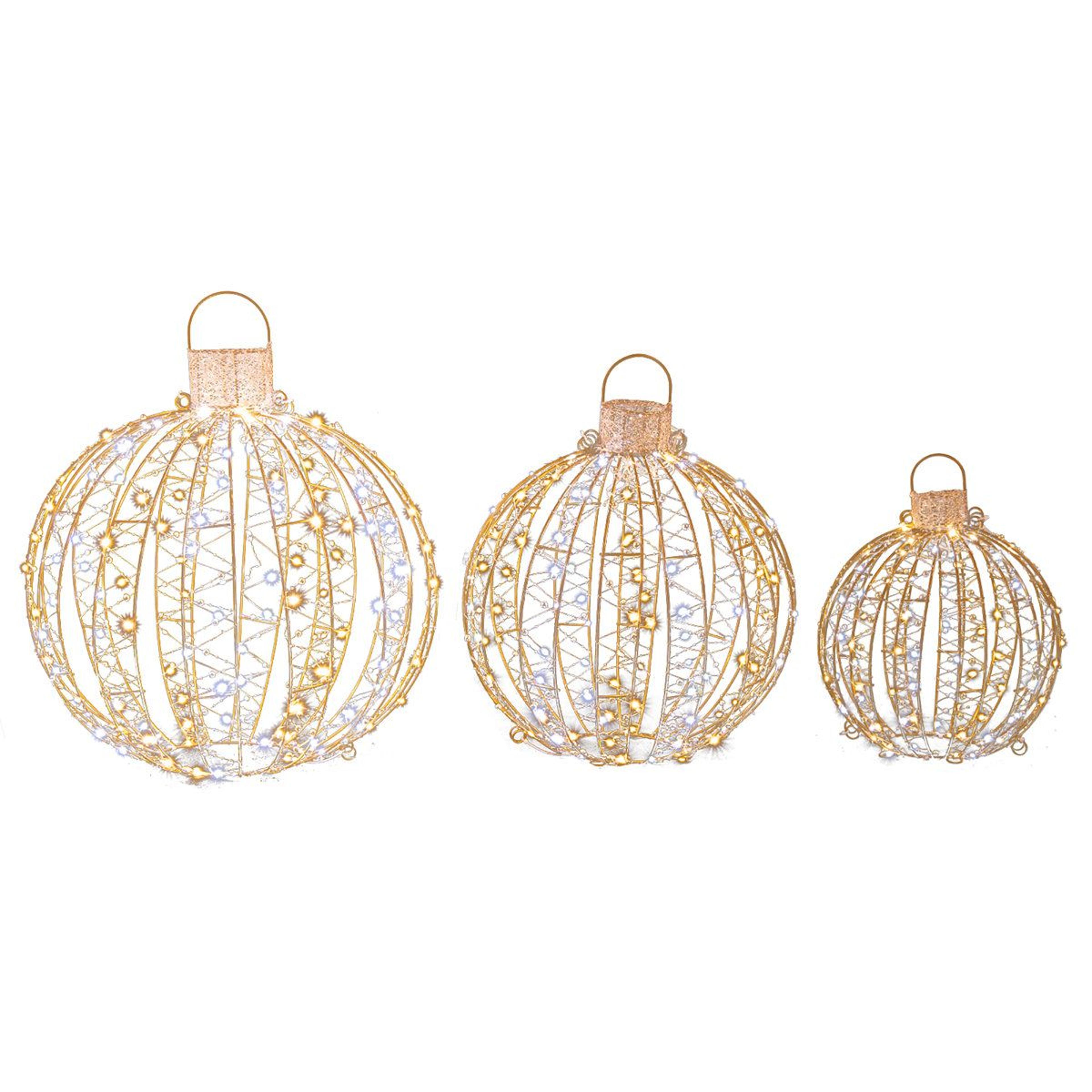 christmas led light ball decorations set of 3 with metal frames and ground stakes