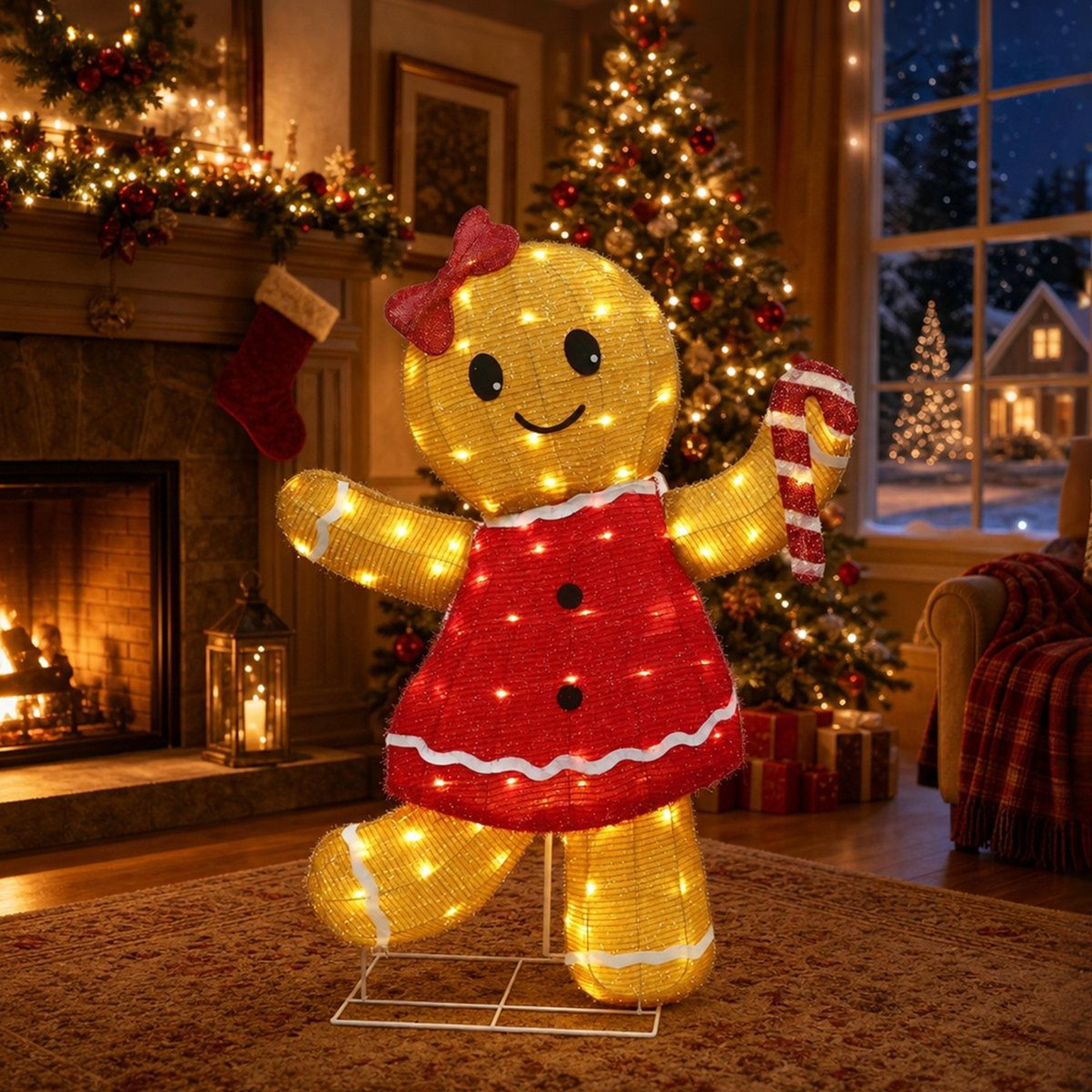 42-inch outdoor 3d gingerbread girl christmas decoration with 85 warm white led lights