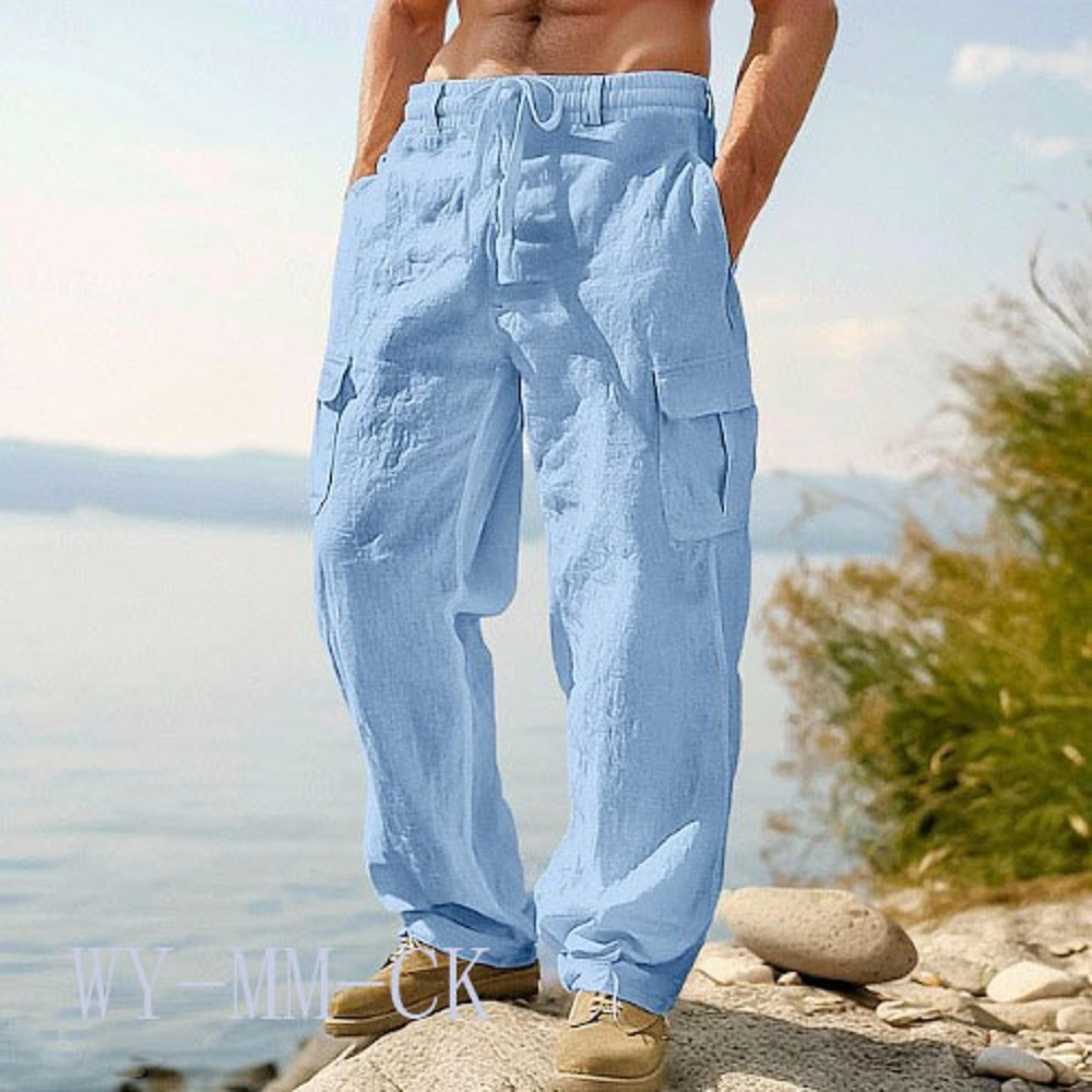 men loose cotton linen work trousers