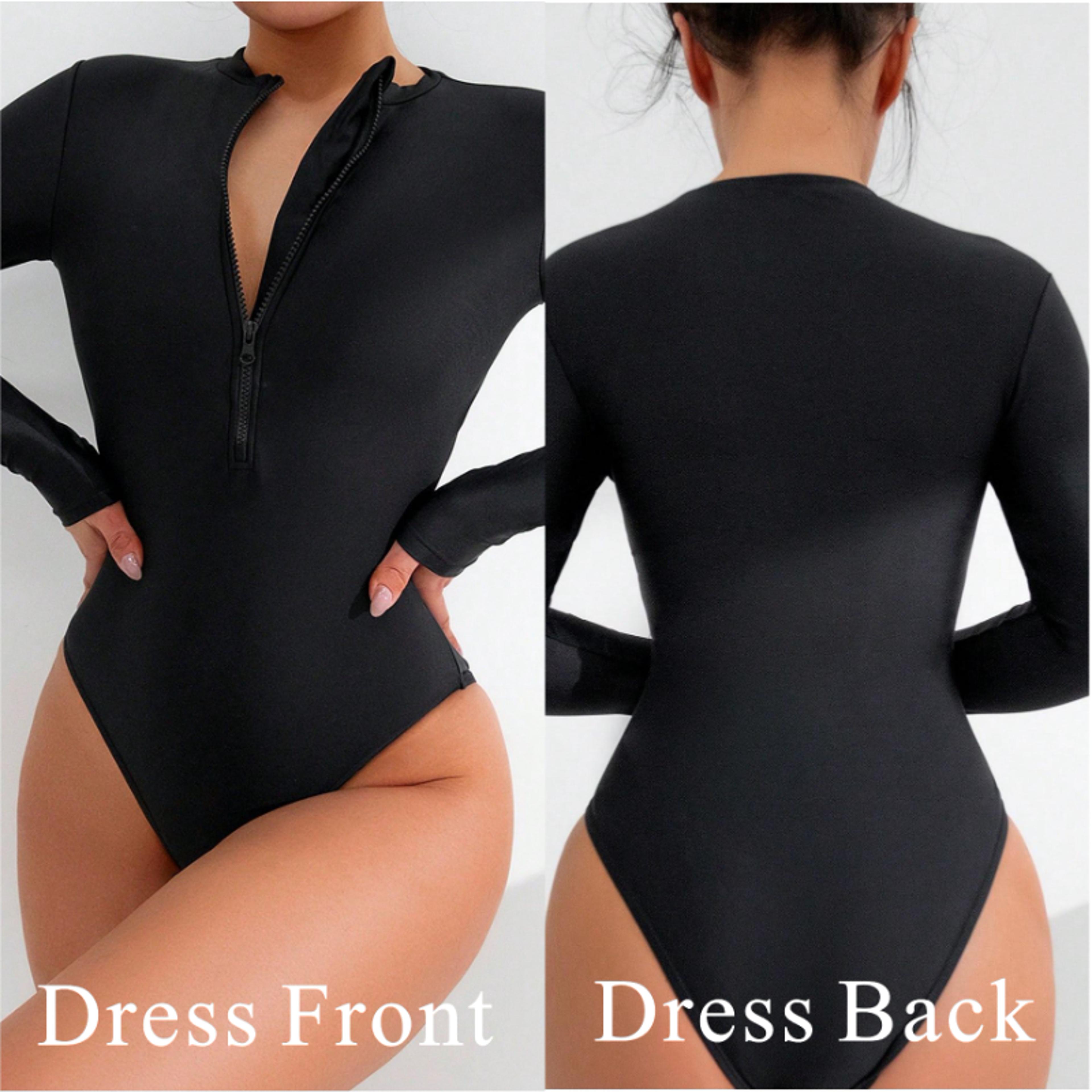 long sleeve one piece swimsuit with front zipper for women