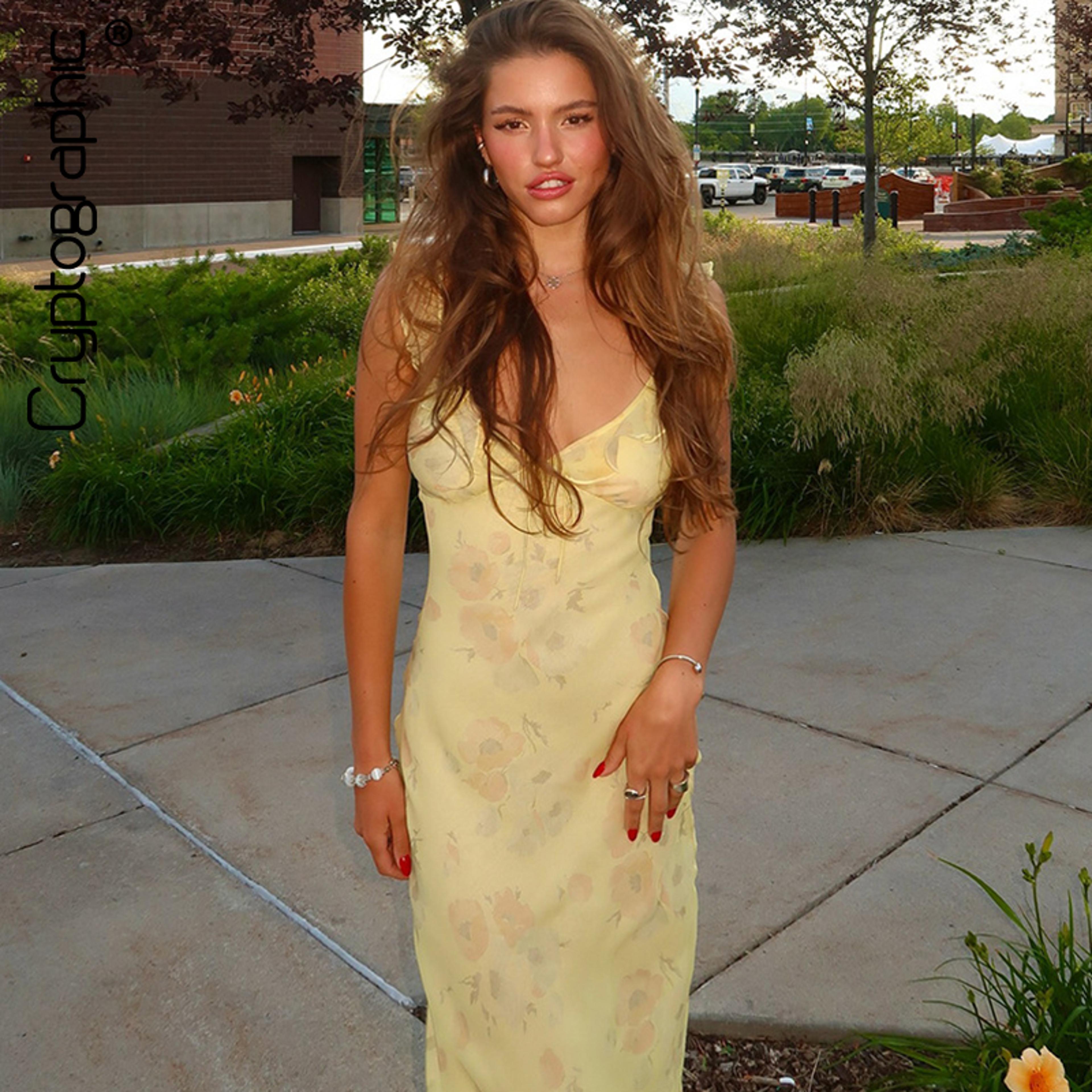 cryptographic floral plunge maxi sun dress