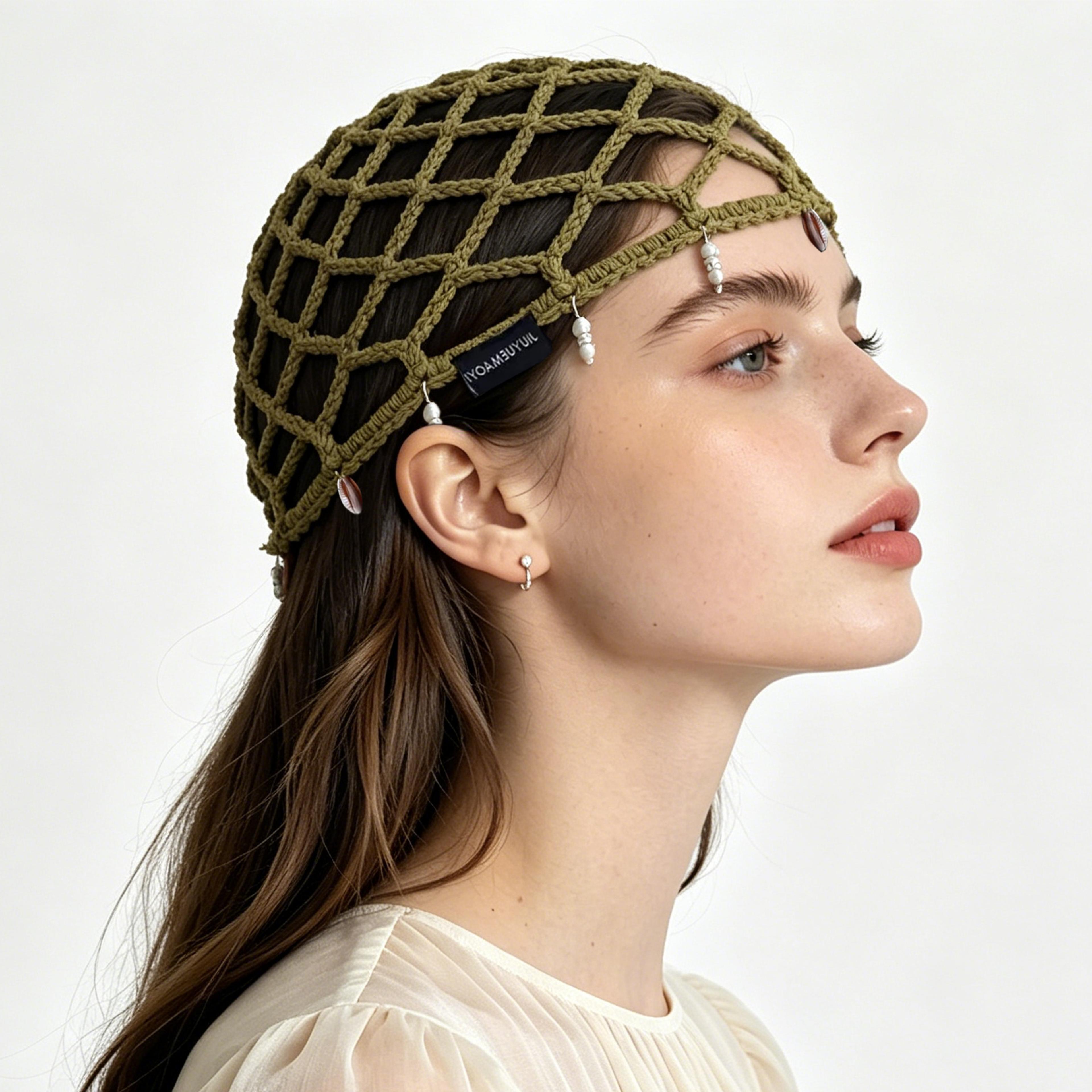 handmade crochet beanie with pearl tassels
