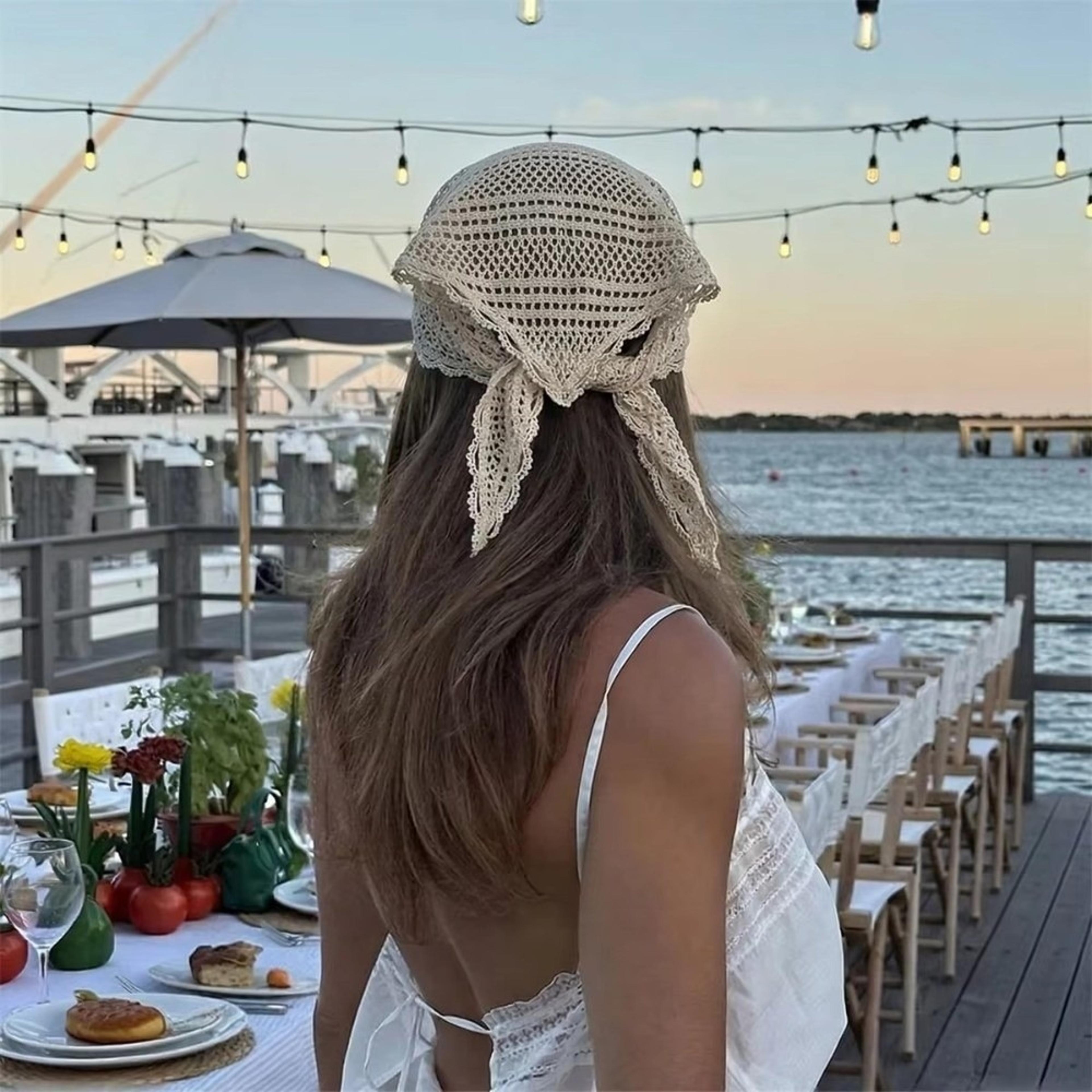 aesthetic crochet hair scarf and triangle headband for women