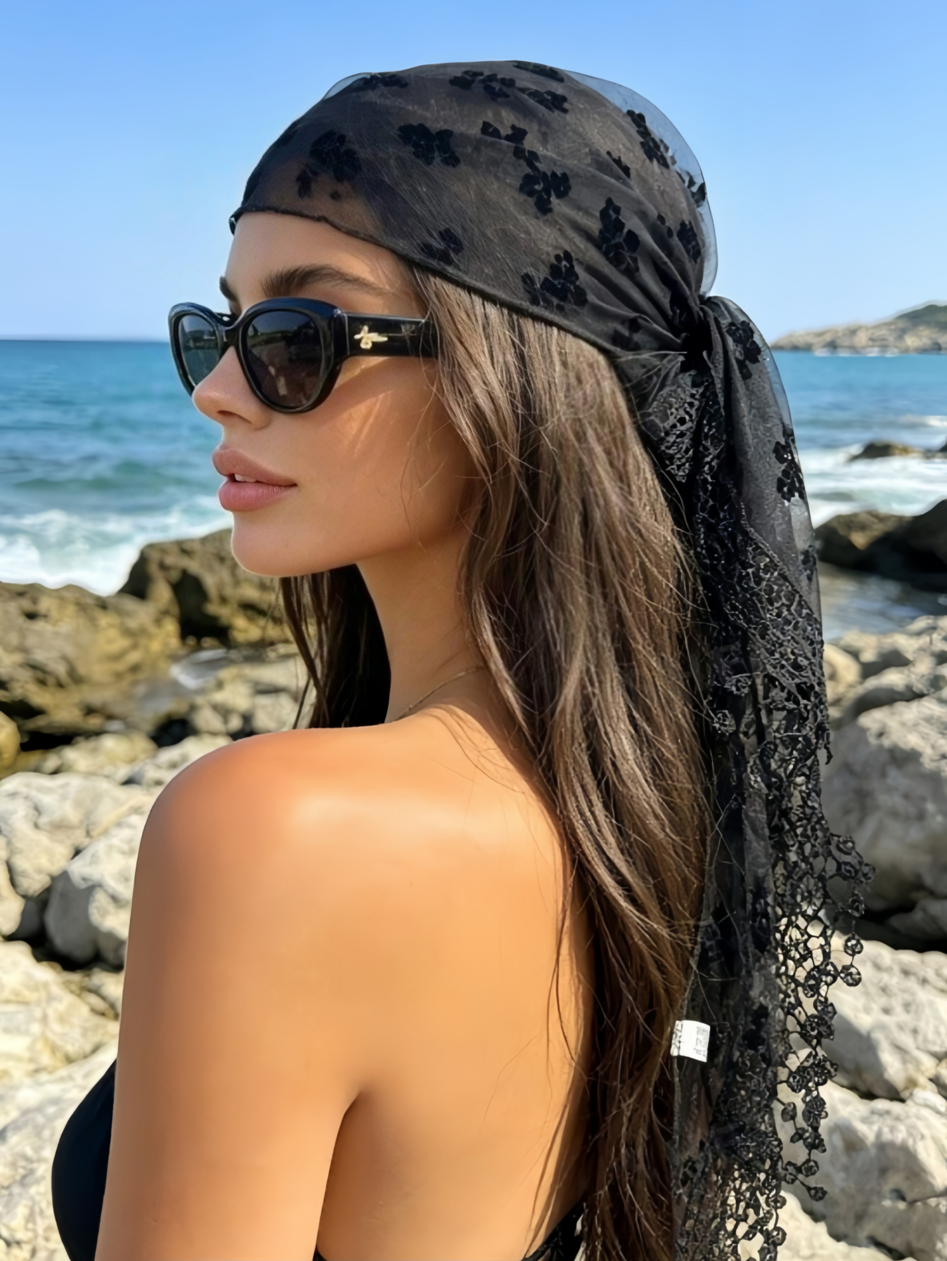bohemian lace triangle headscarf vintage french mesh hair accessory