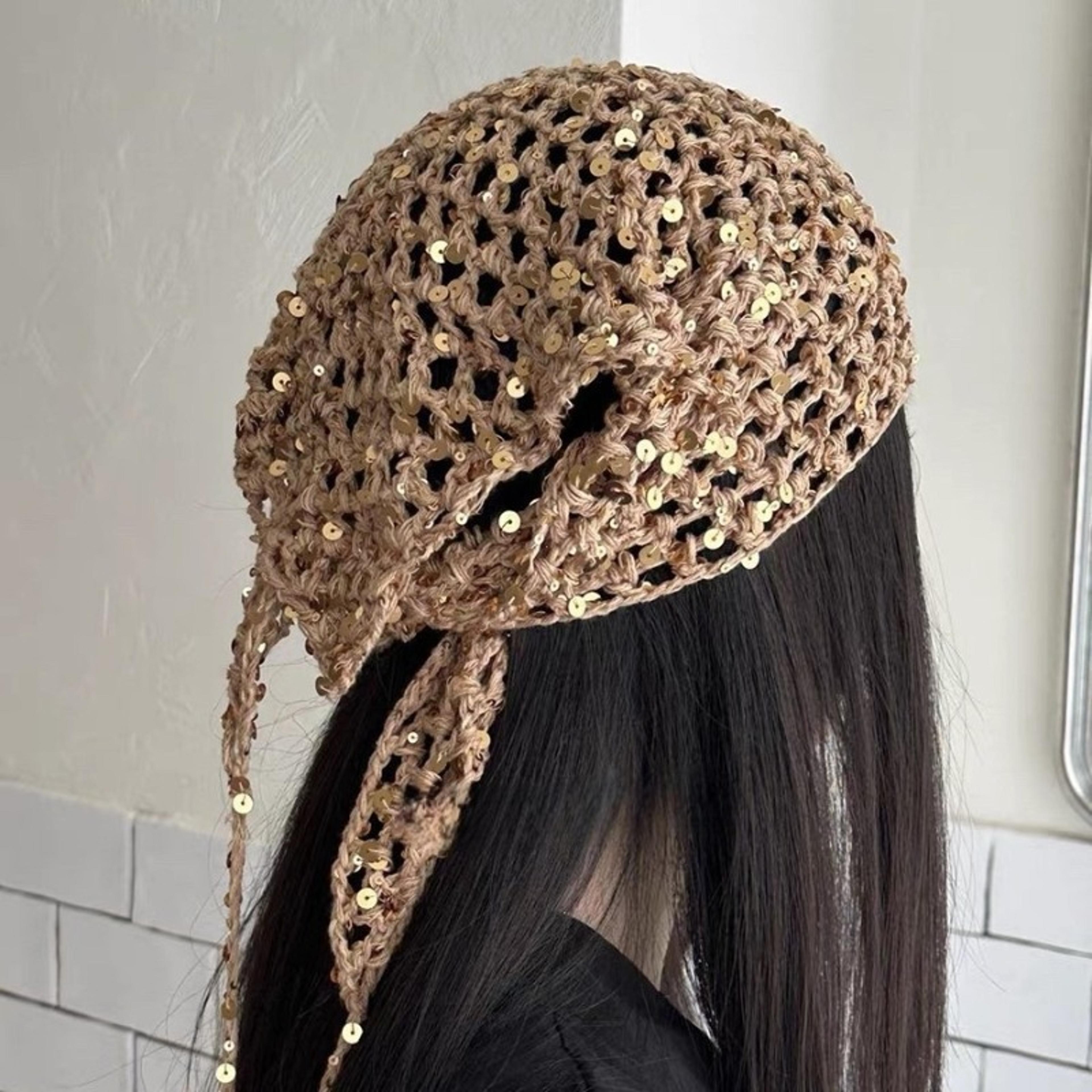 sequined knit triangle scarf headband for summer travel