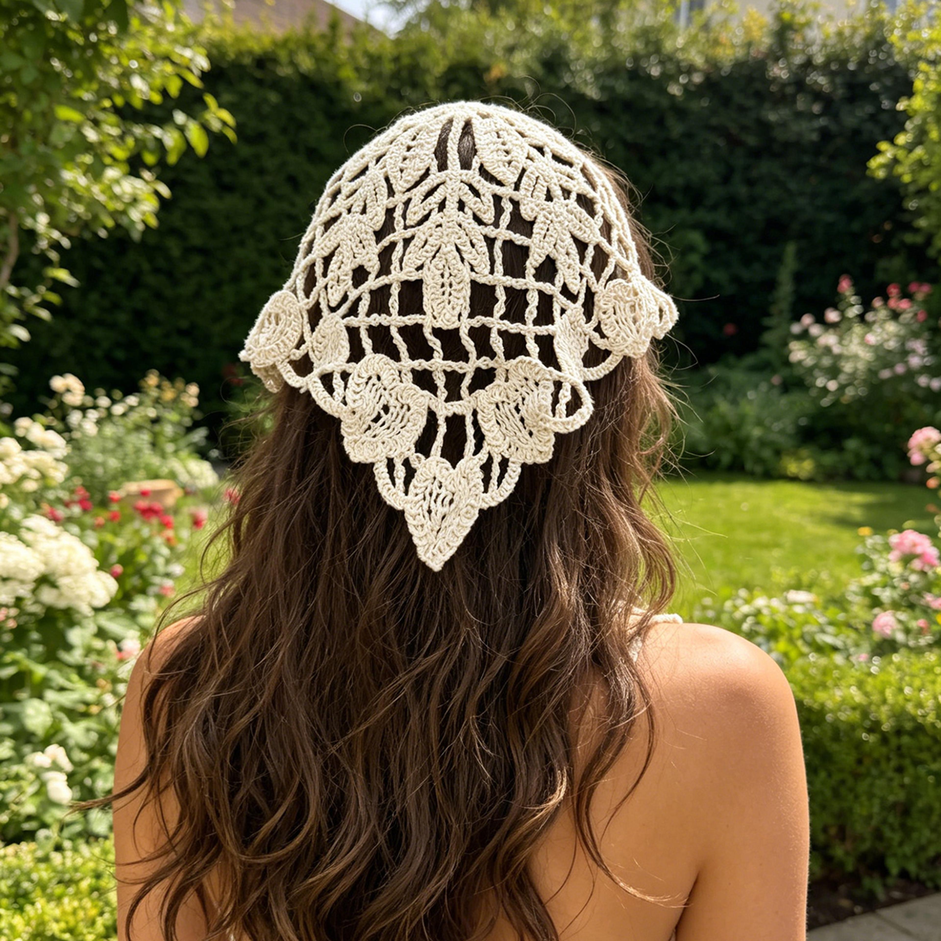 french floral knitted hair scarf