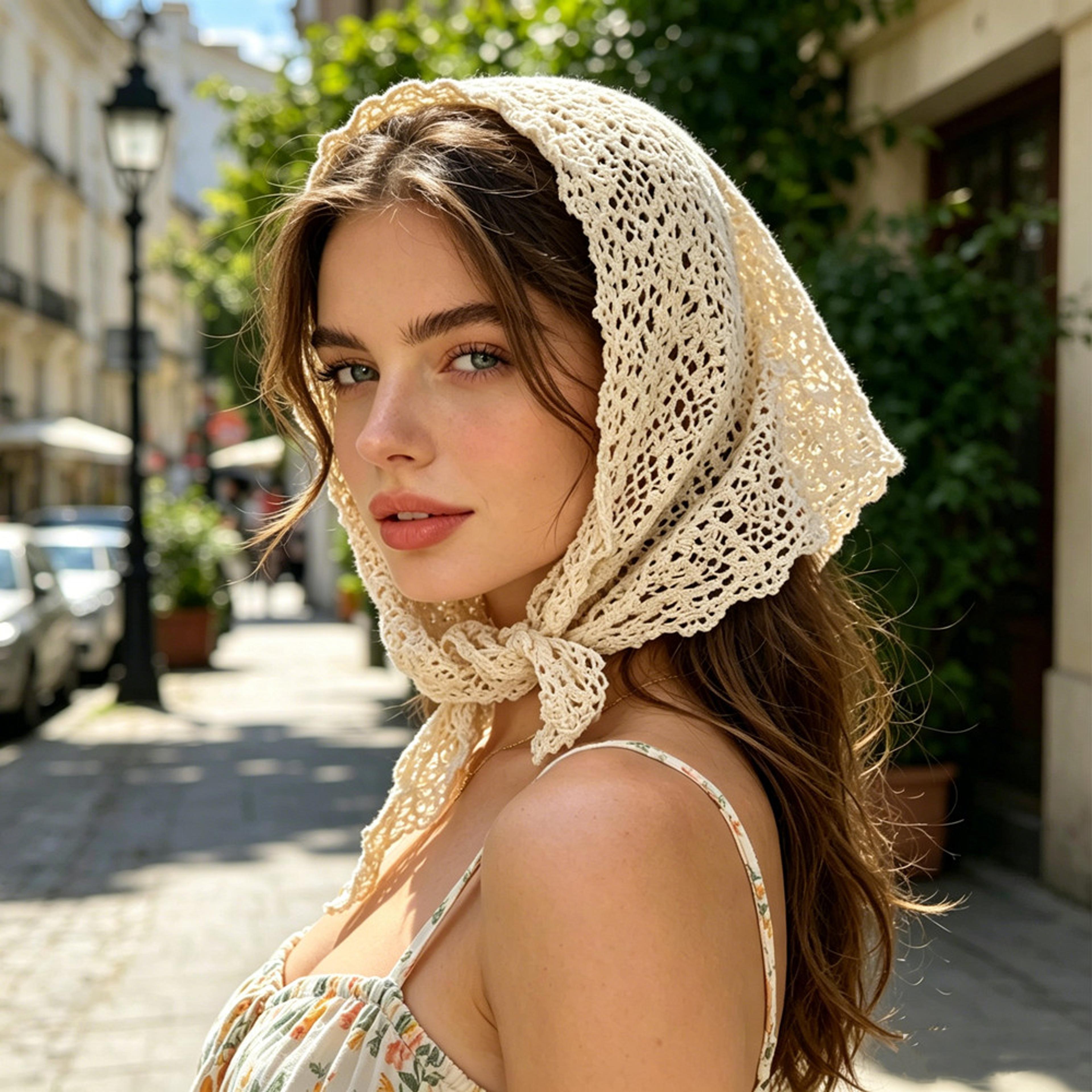 crochet floral headband for women french boho hair scarf
