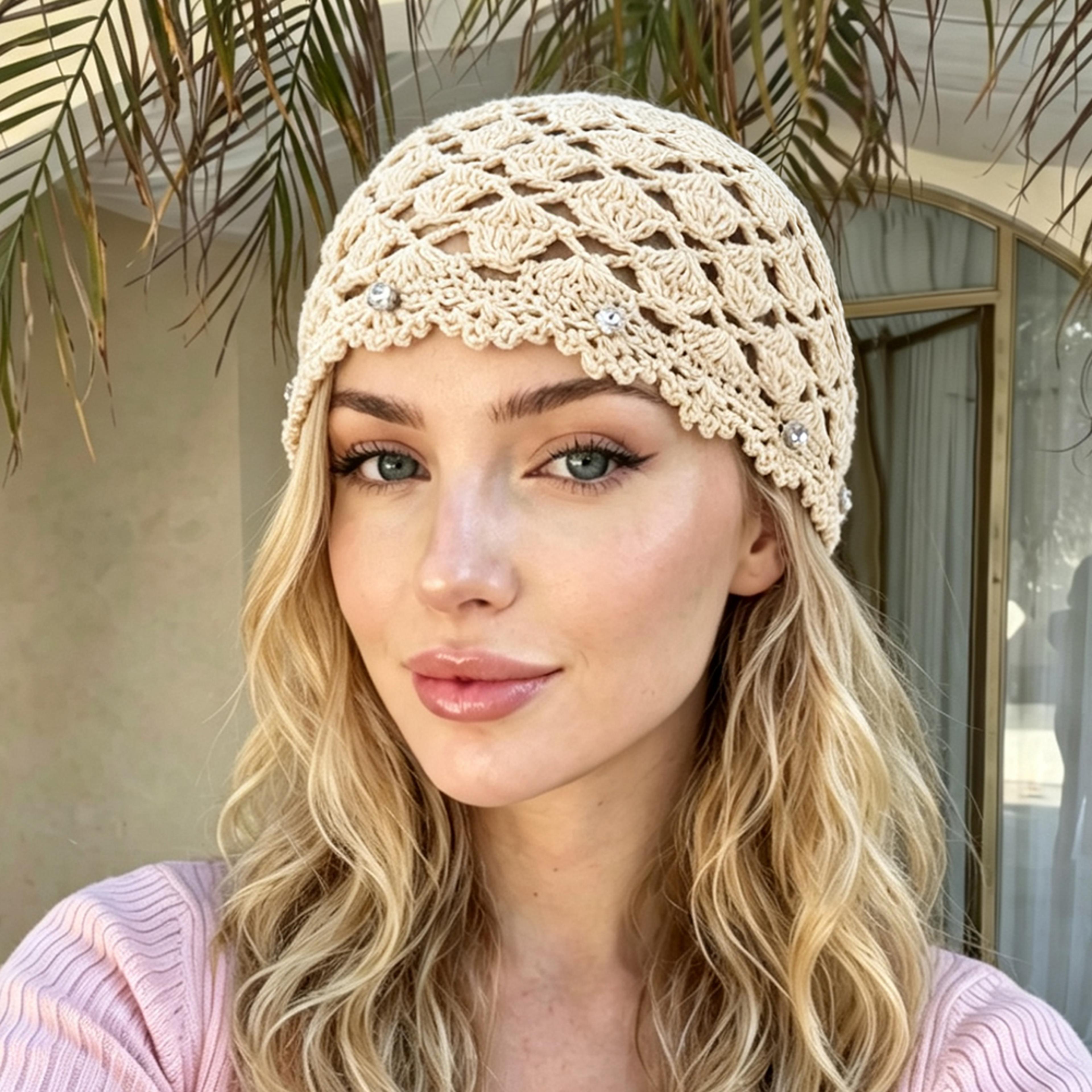 korean handmade crochet beanie net headscarf