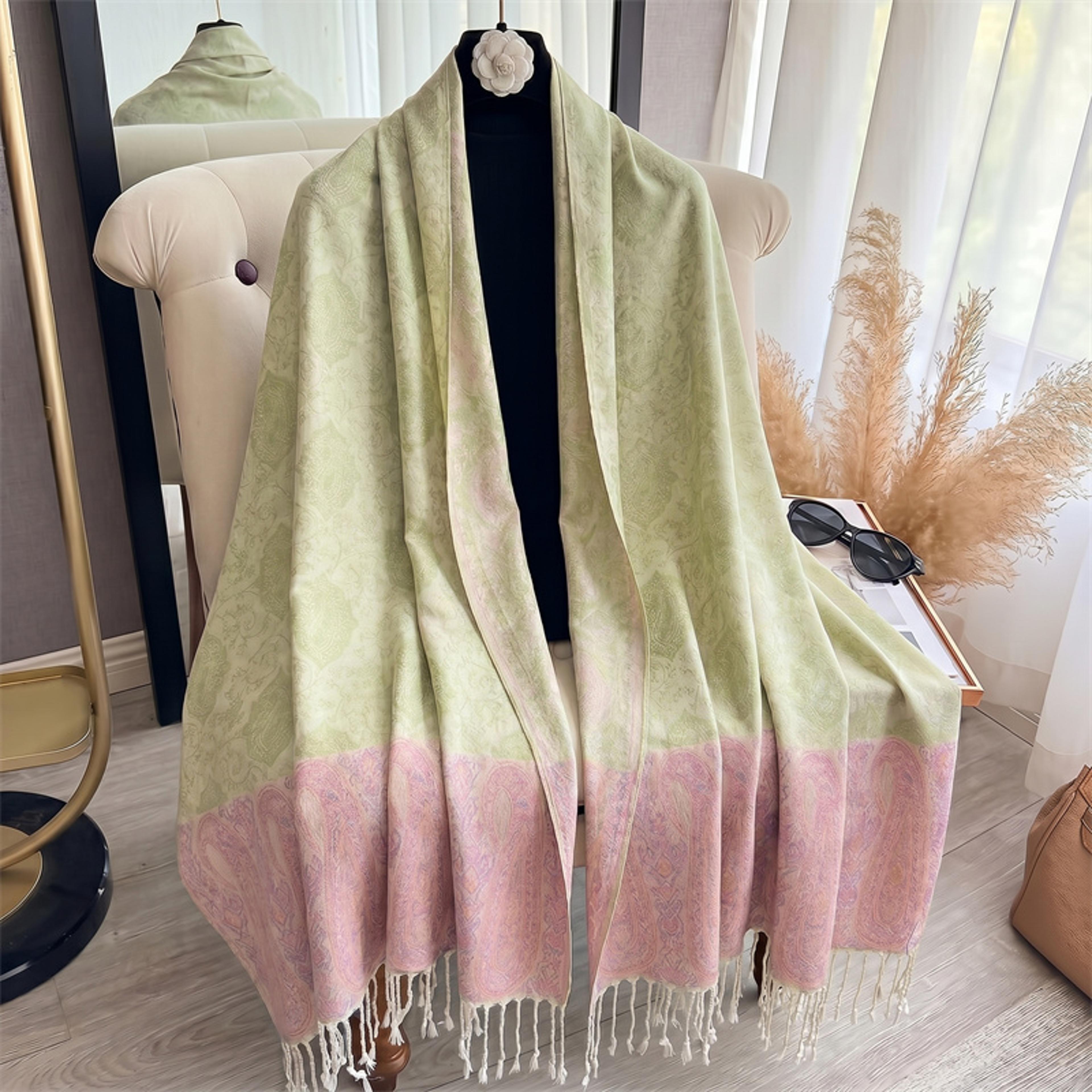 dual tone paisley jacquard scarf mint and pink tassel shawl wrap