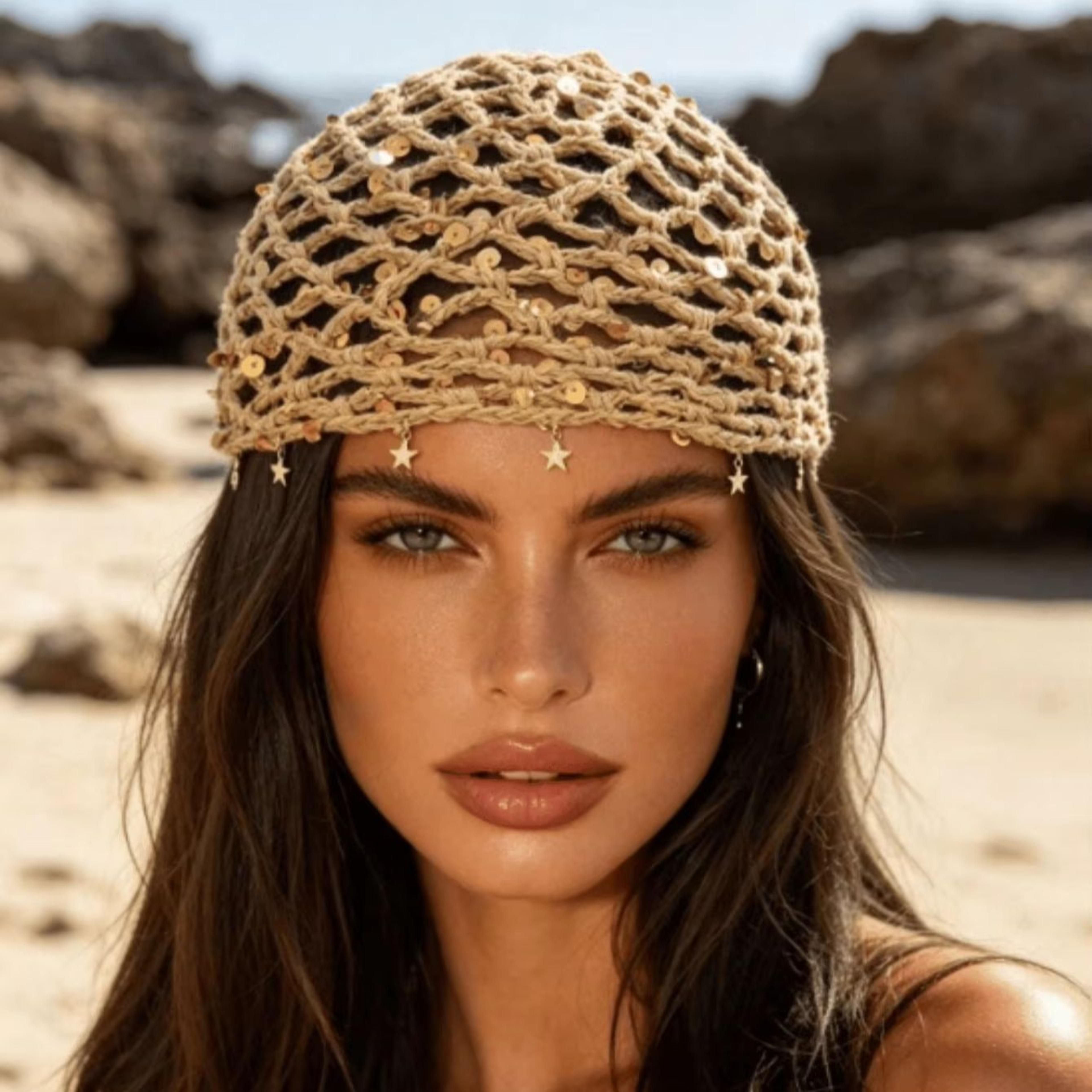 hand knit sequin star beanie