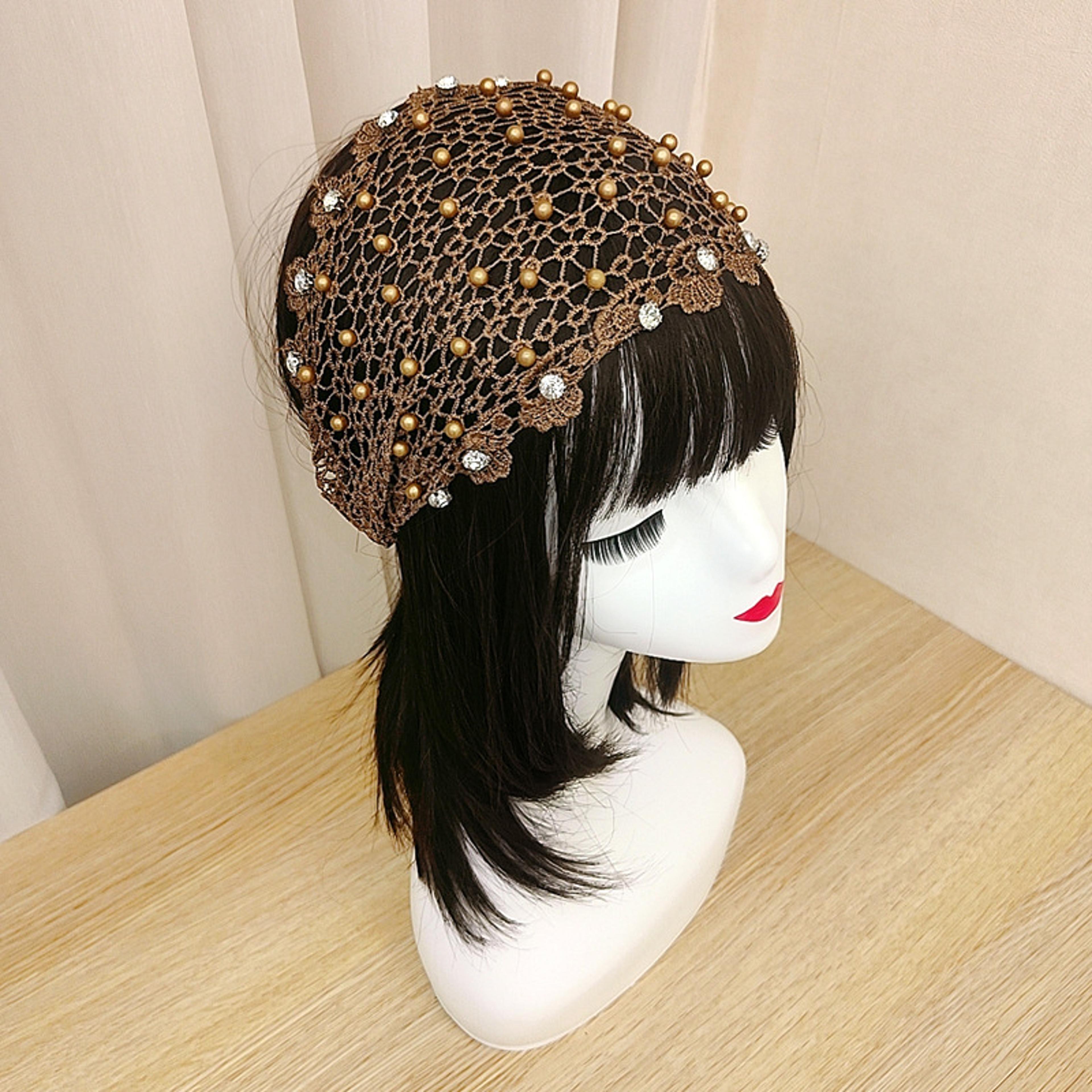 floral lace pearl headband wide stretch hair wrap