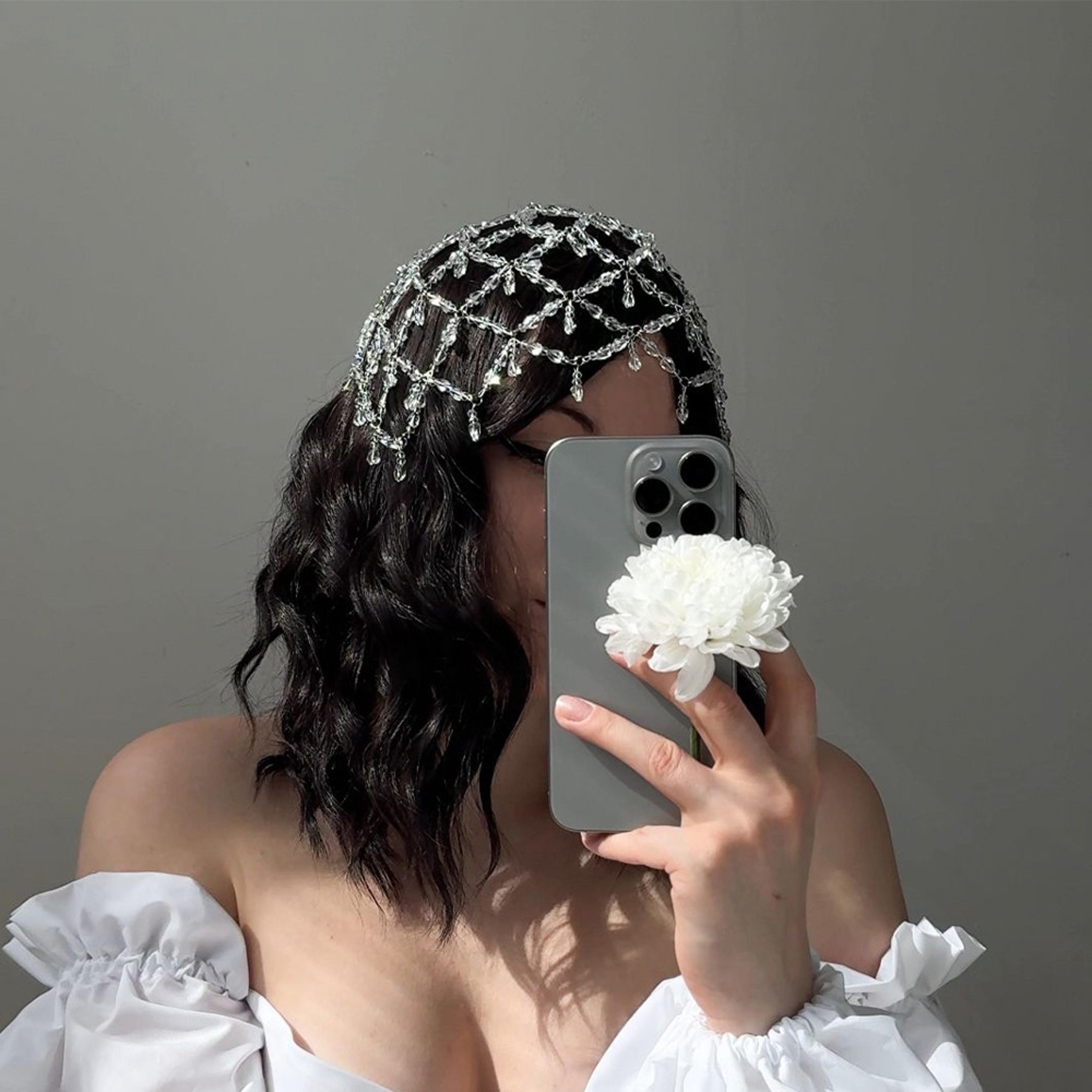 rhinestone tassel beanie and crystal wedding headwear for women