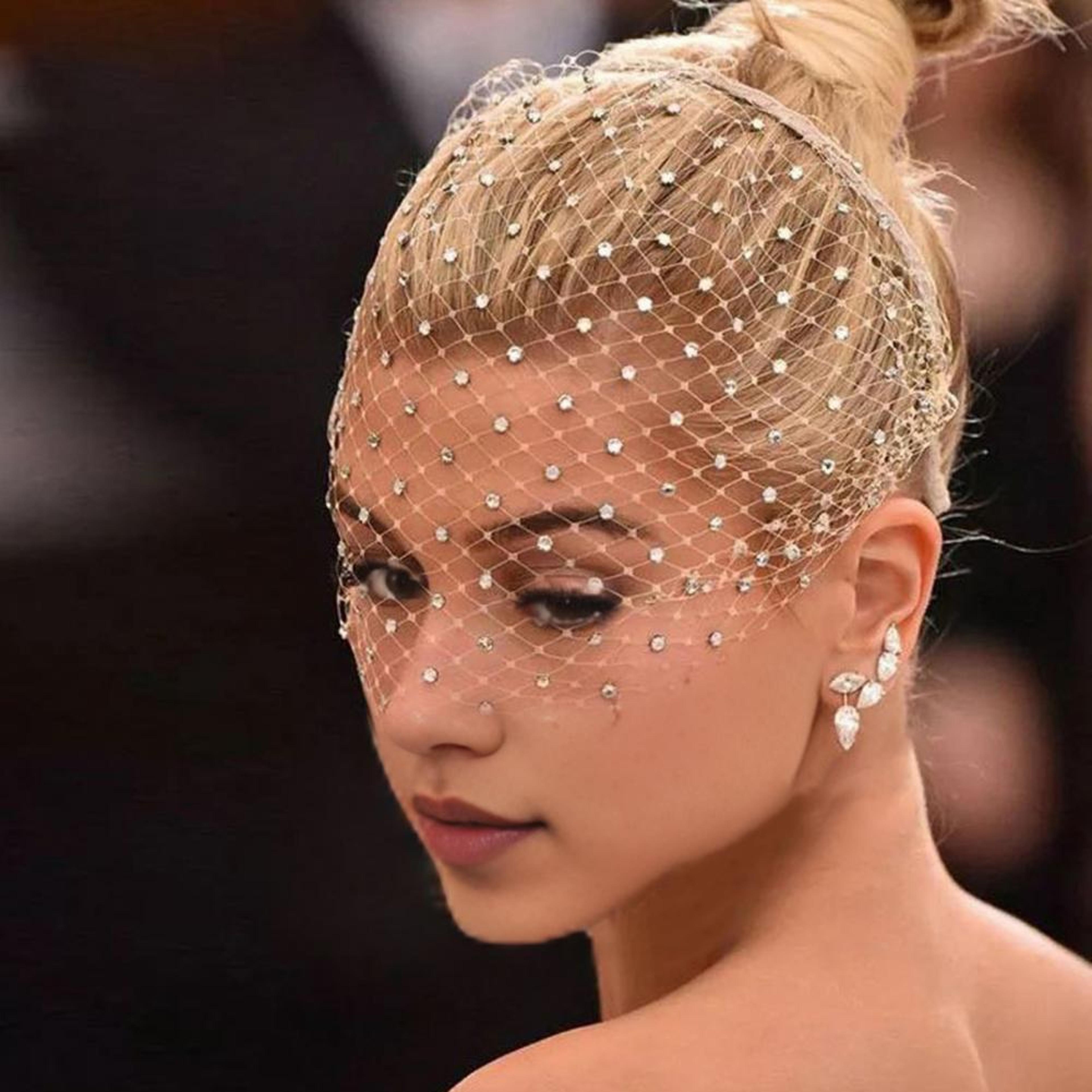 retro rhinestone bridal veil headband and face net mask