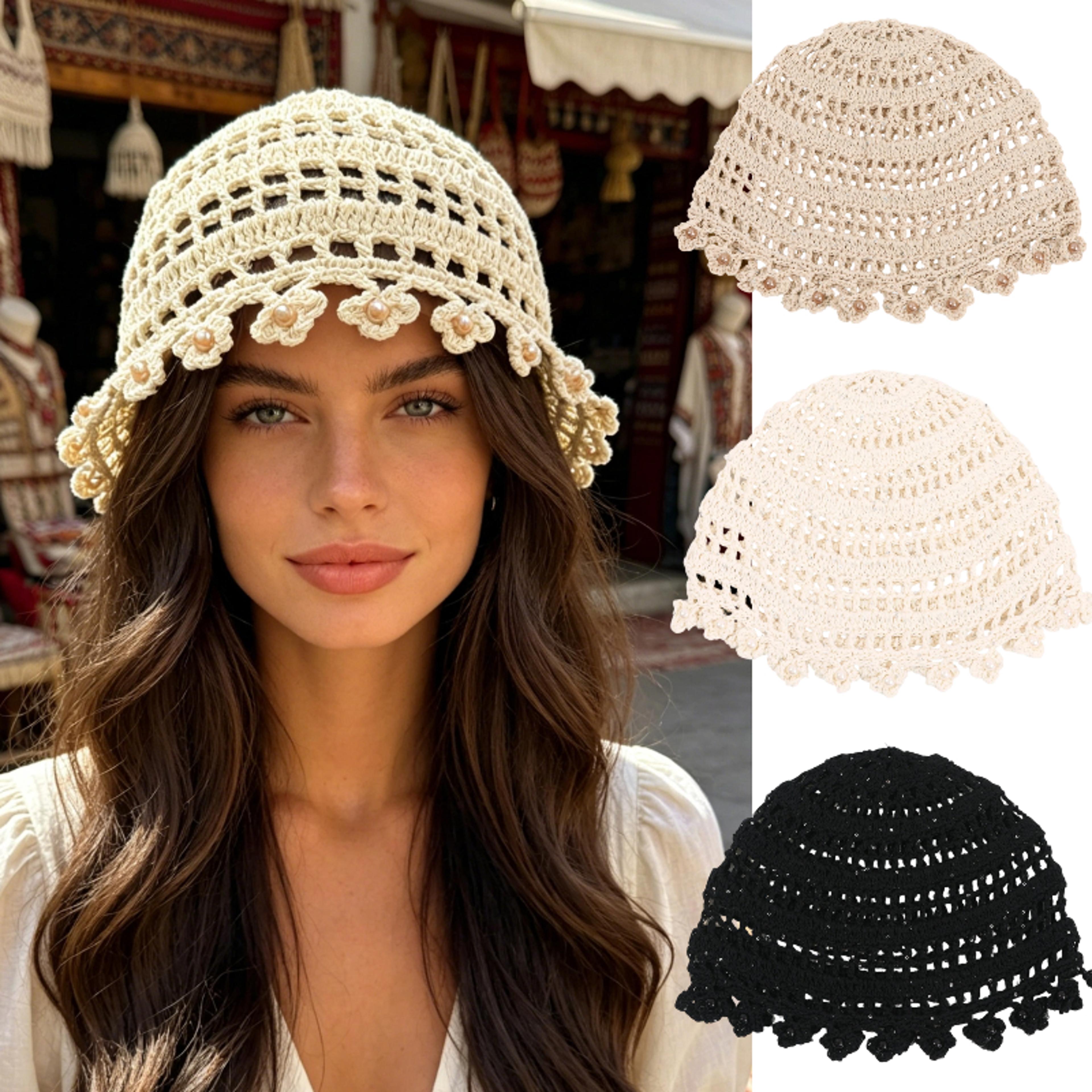 handmade bohemian crochet hollow-out vacation sun hat
