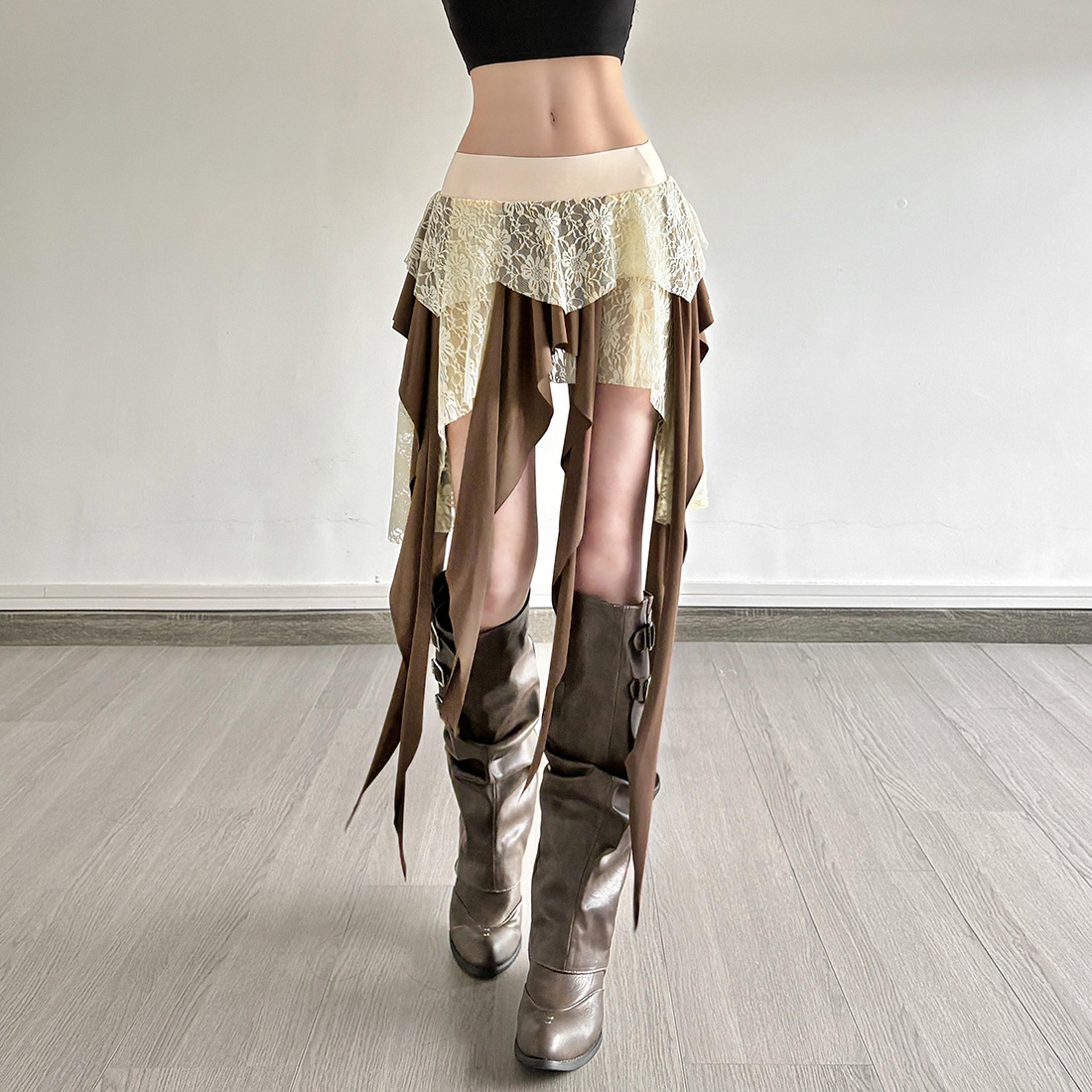 lace fringe mini skirt vintage grunge aesthetic short skirt