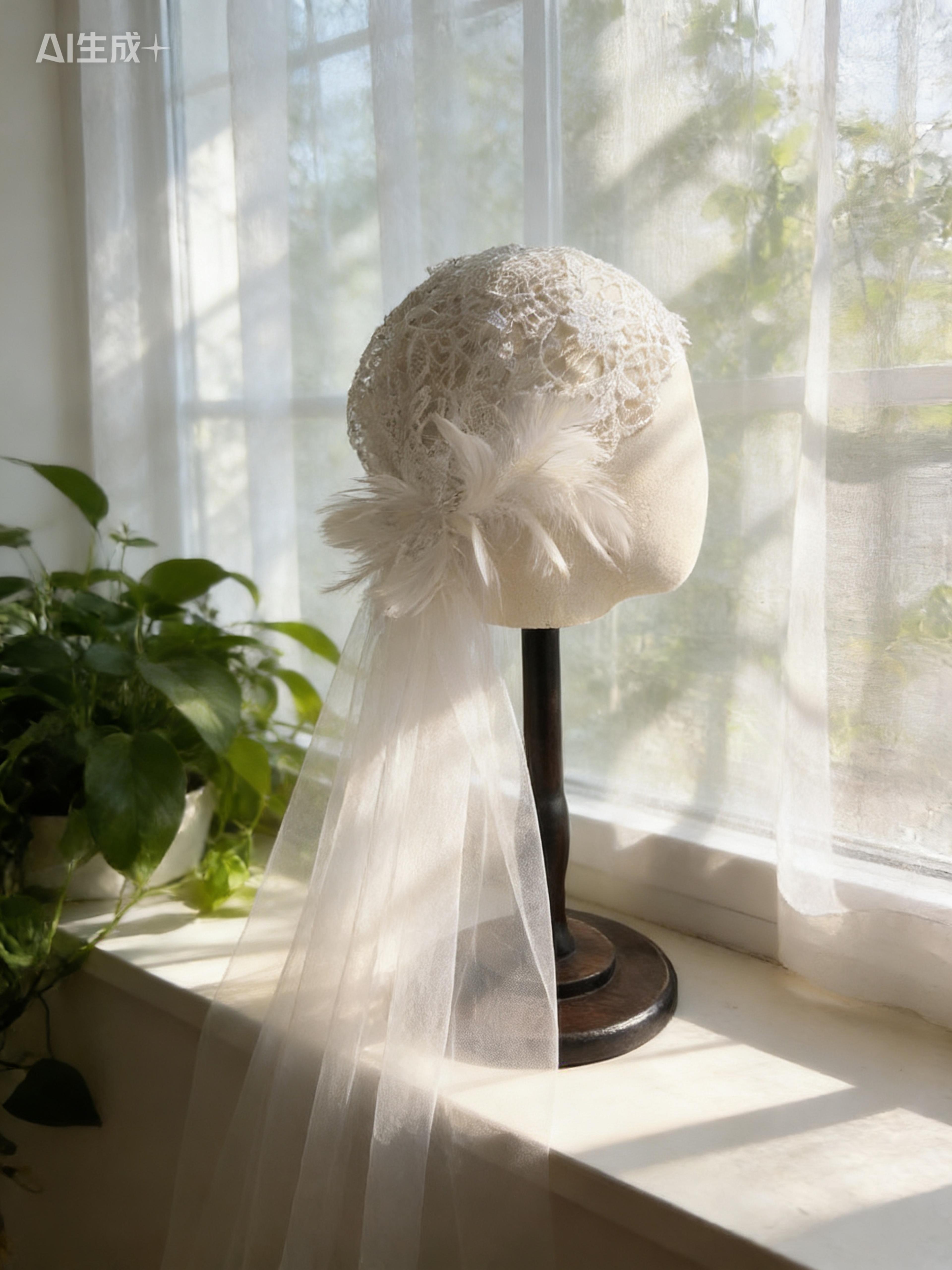 ethereal bridal fairy veil with feather accents and romantic wedding hair wear