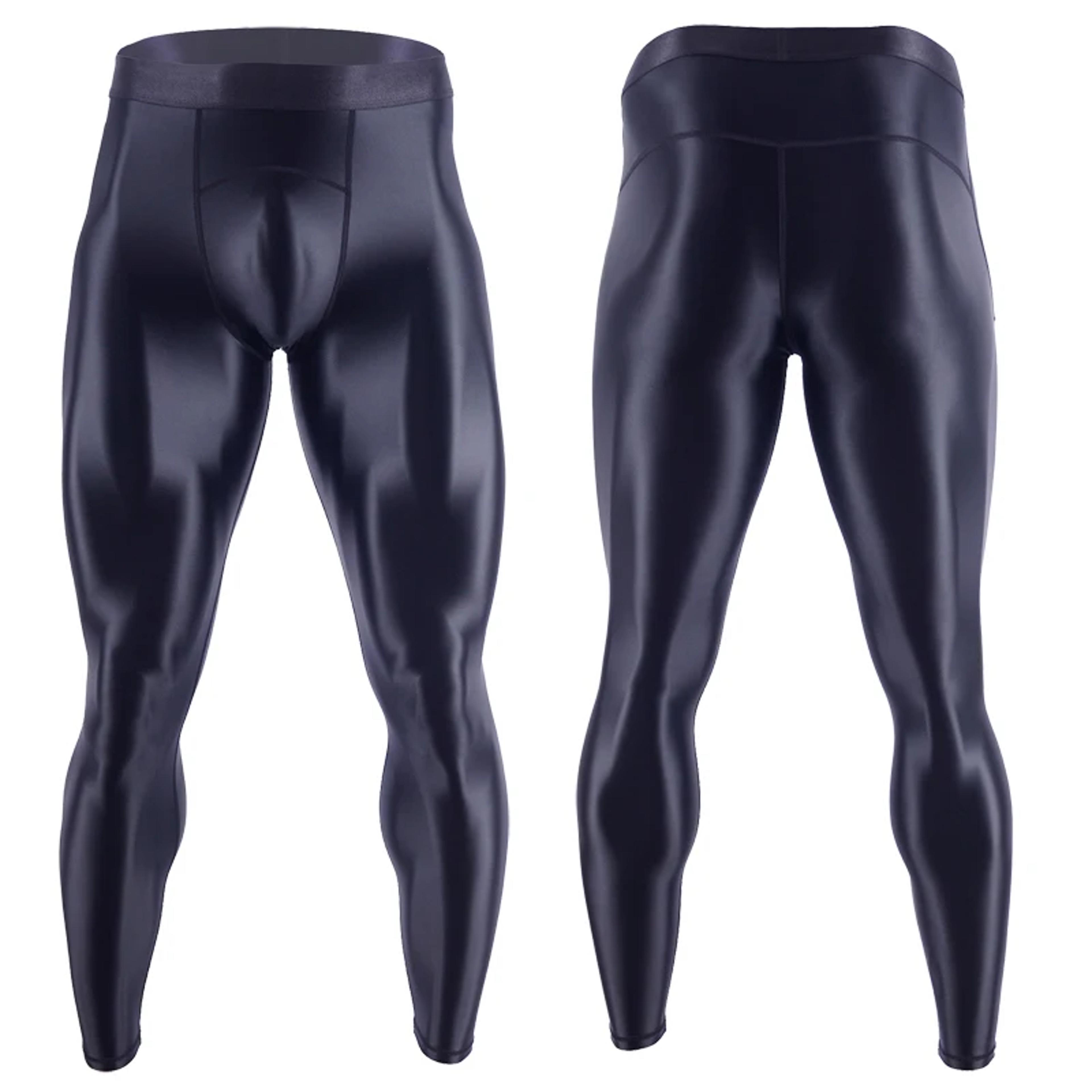 glossy mens compression swim trunks and fitness leggings