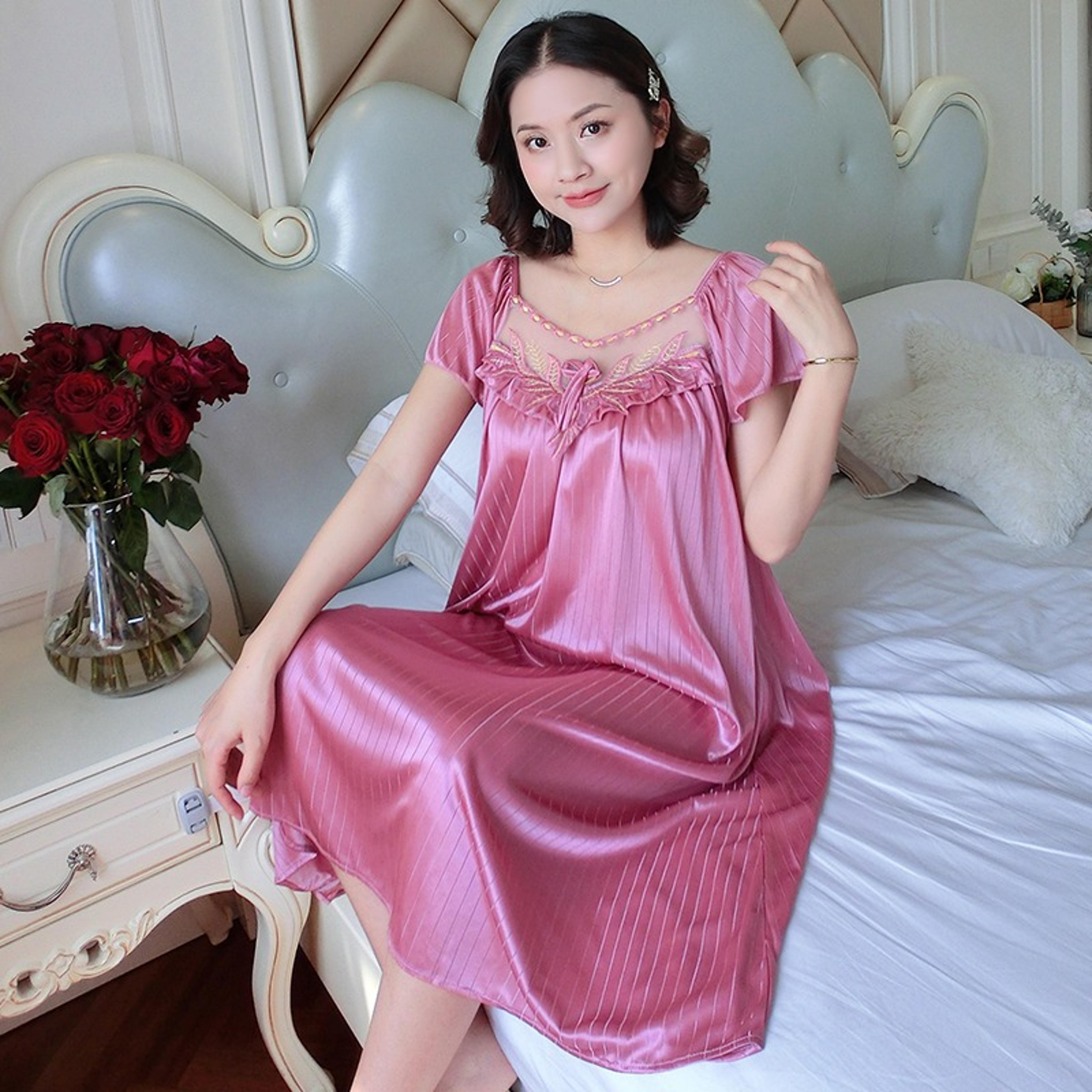 silky soft ice silk nightgown for women short sleeve sleep dress