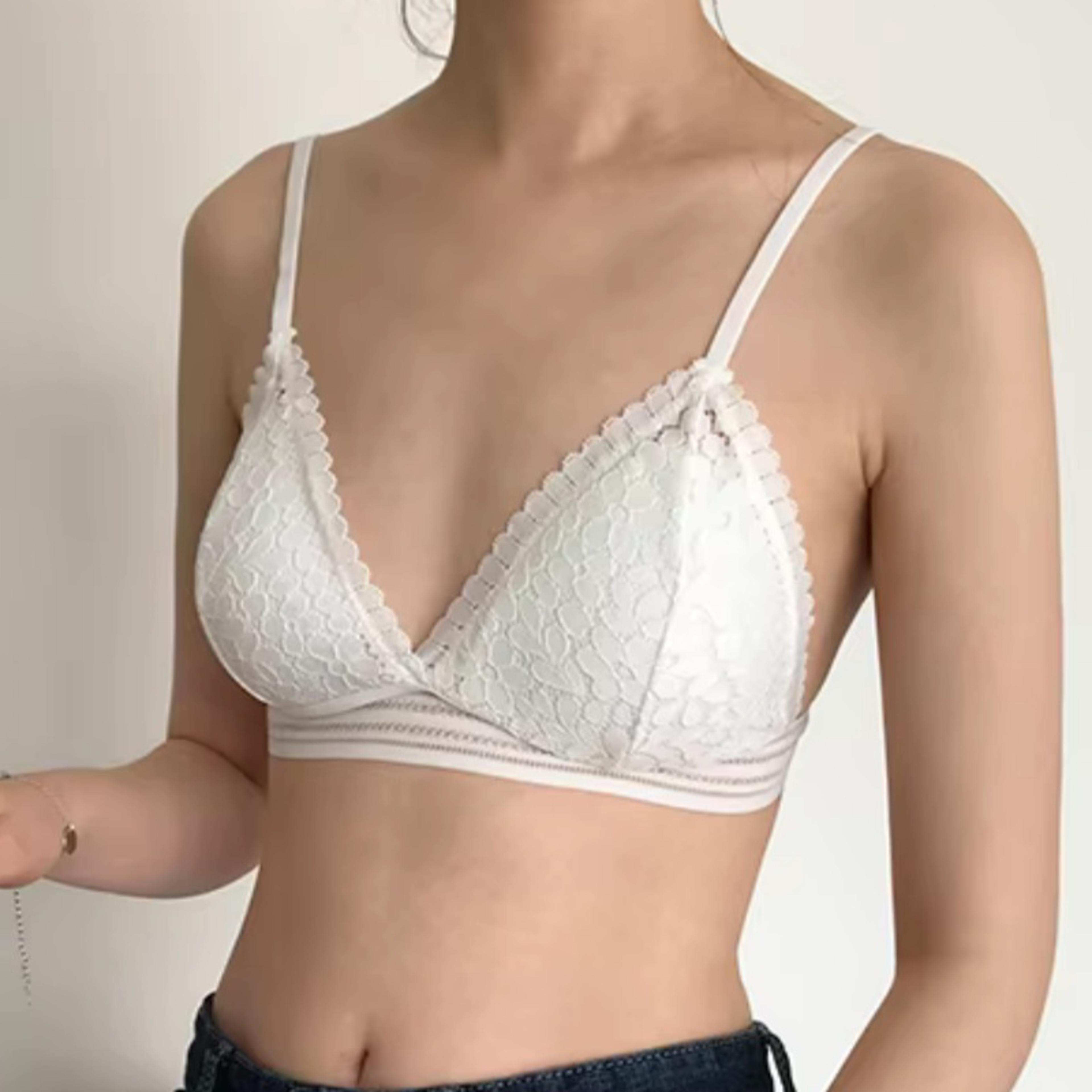 sheer floral lace bralette and wireless triangle bra