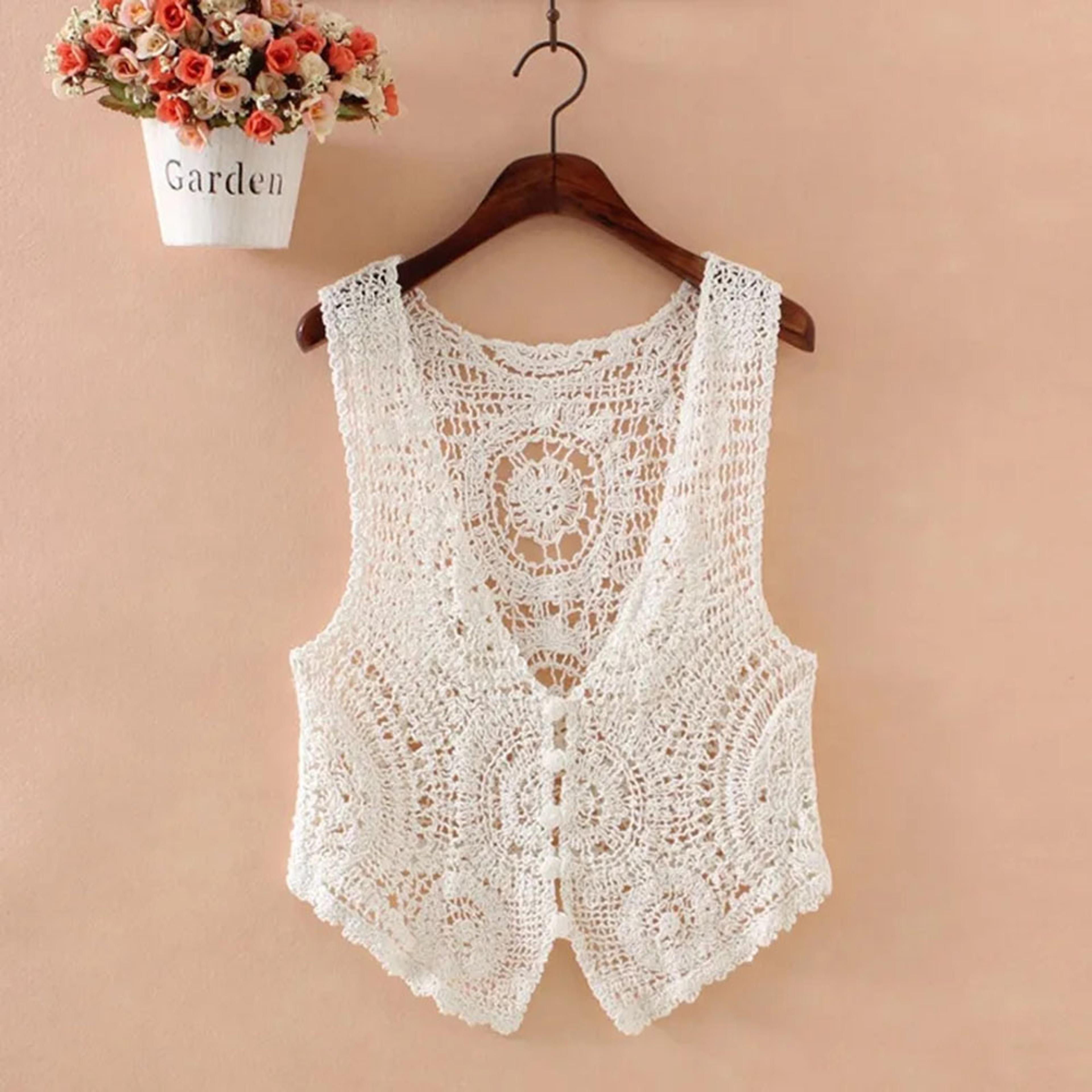 crochet knit tank top summer sleeveless sweater vest for women