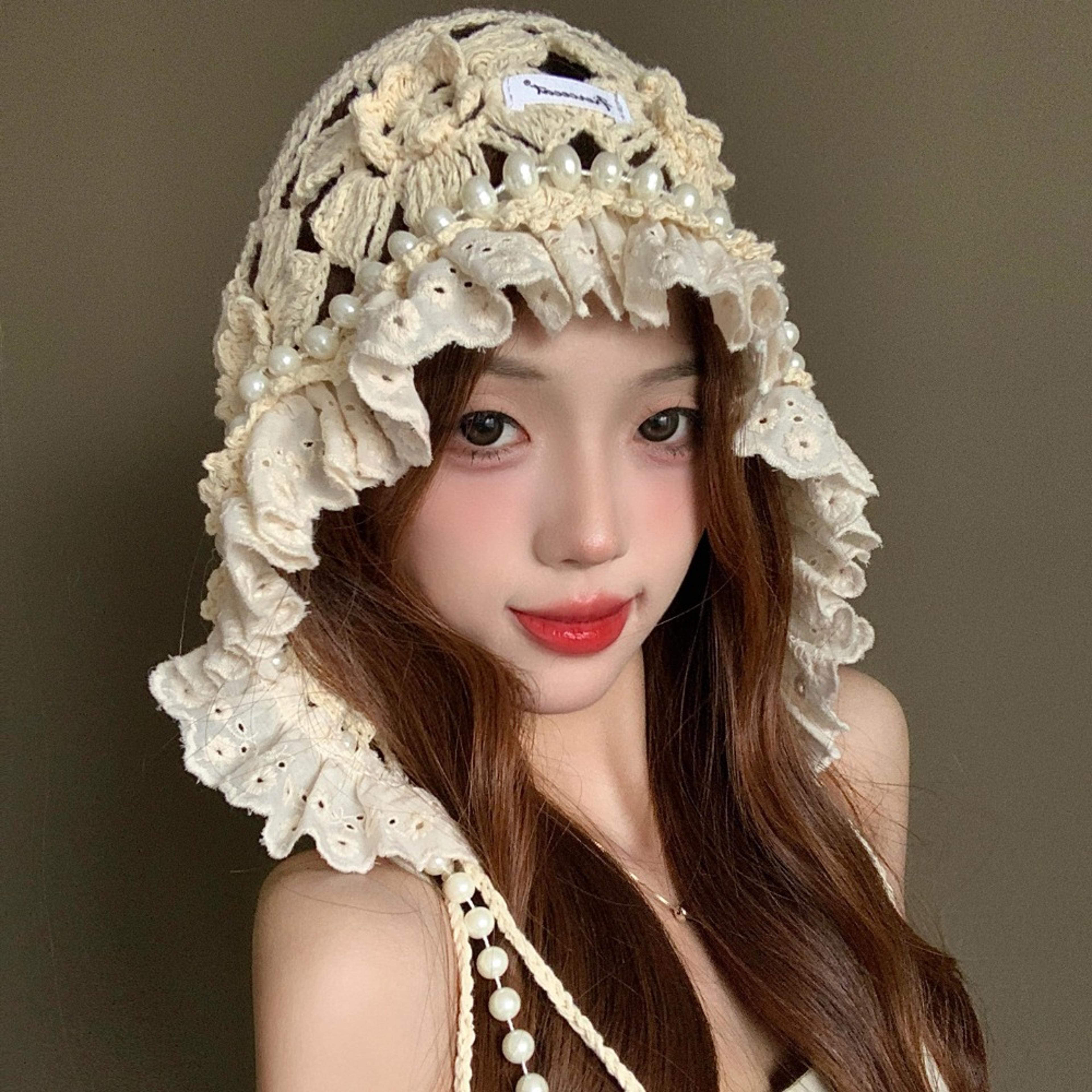 bohemian pearl crochet flower beanie