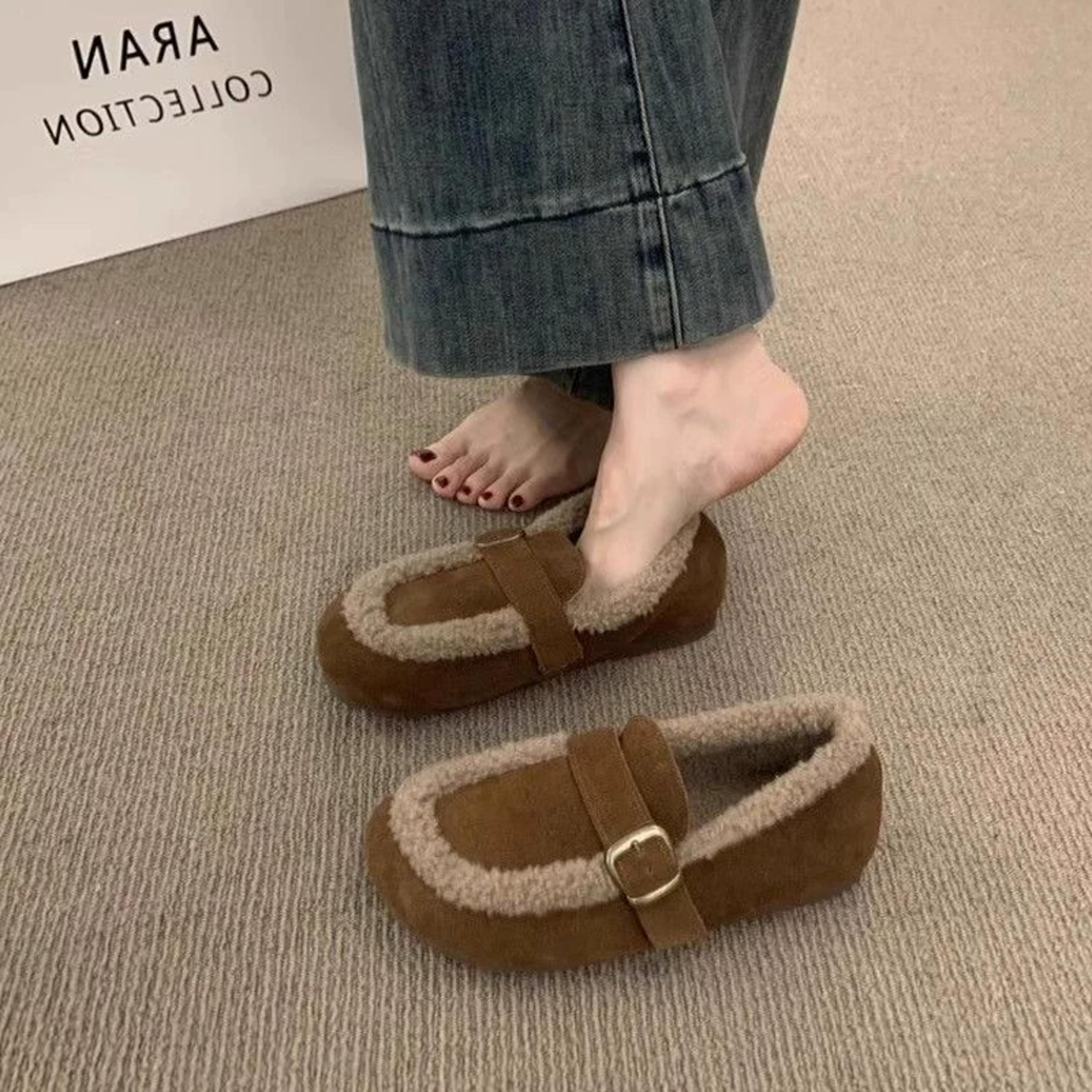 women's suede retro fleece lined slip-on loafers