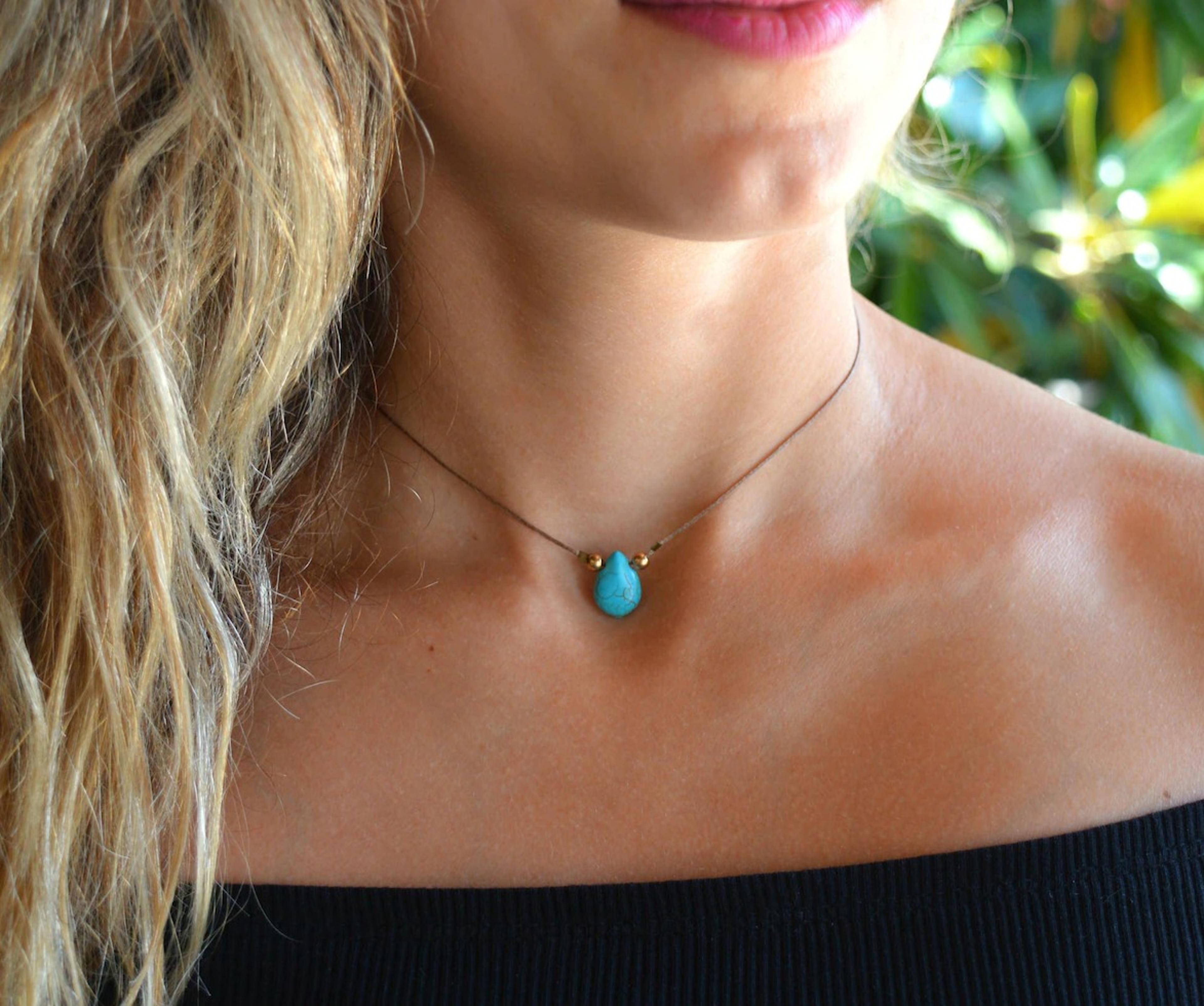 bohemian turquoise beaded choker necklace for women