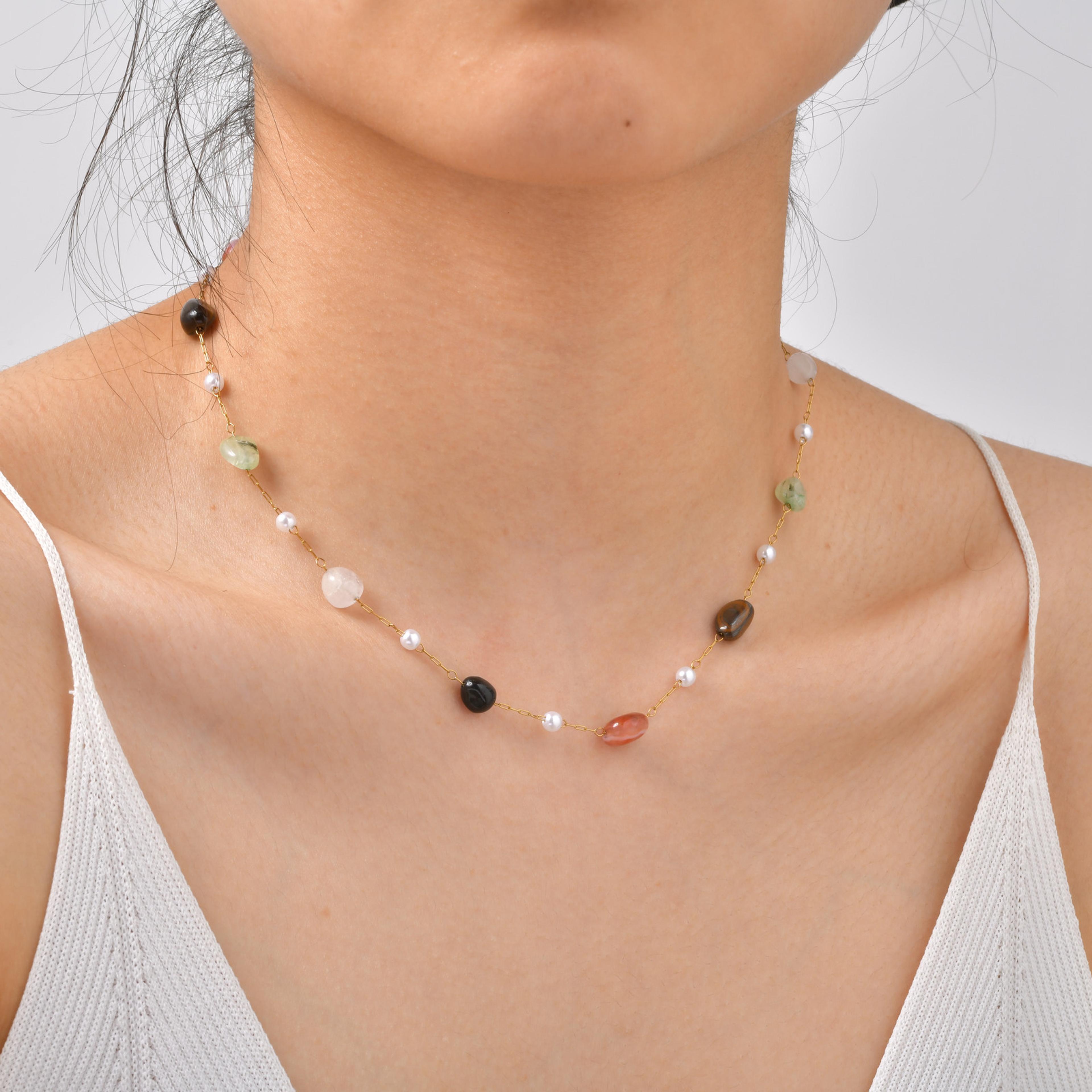 vnox minimalist pearl necklace and natural stone clavicle chain