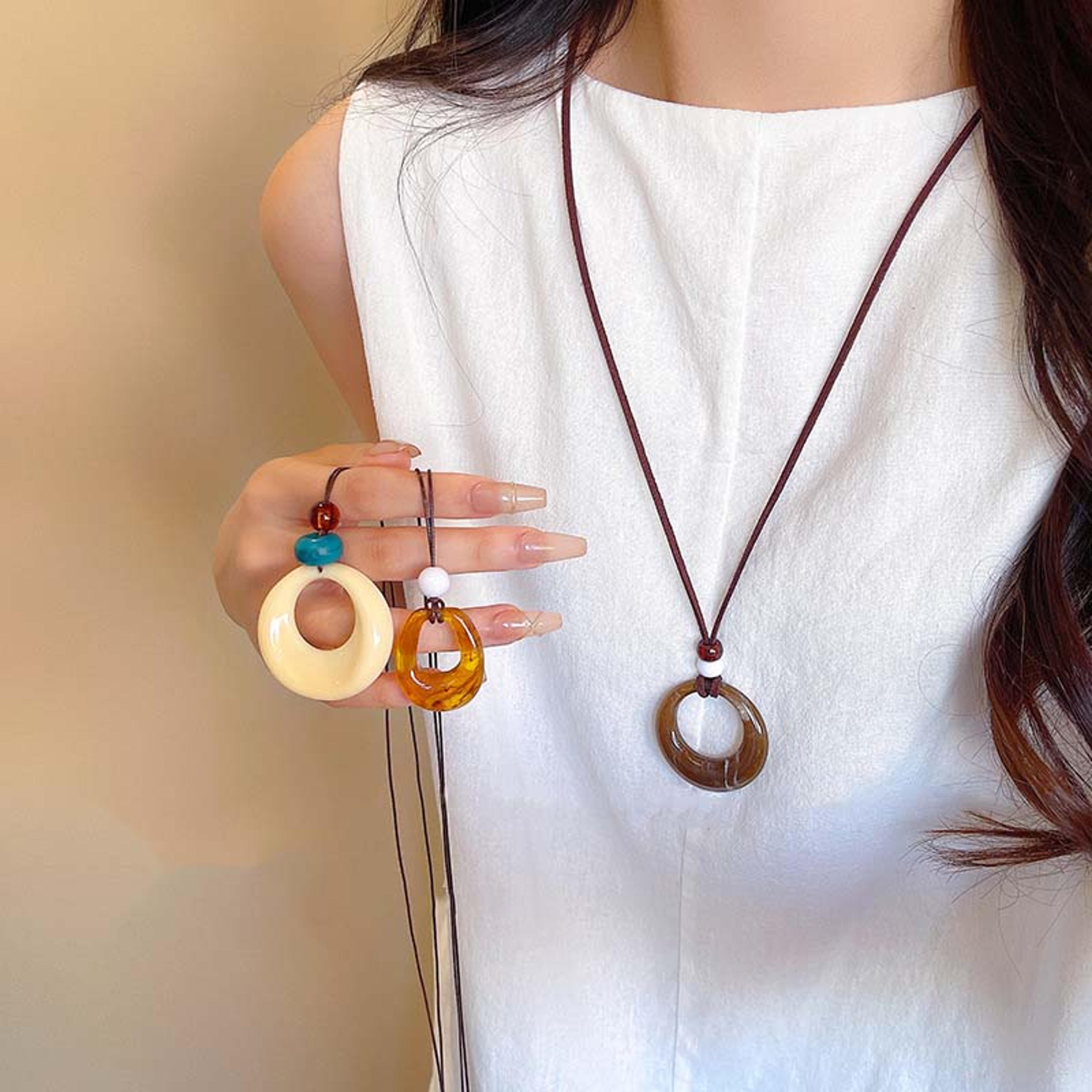 vintage resin long sweater necklace