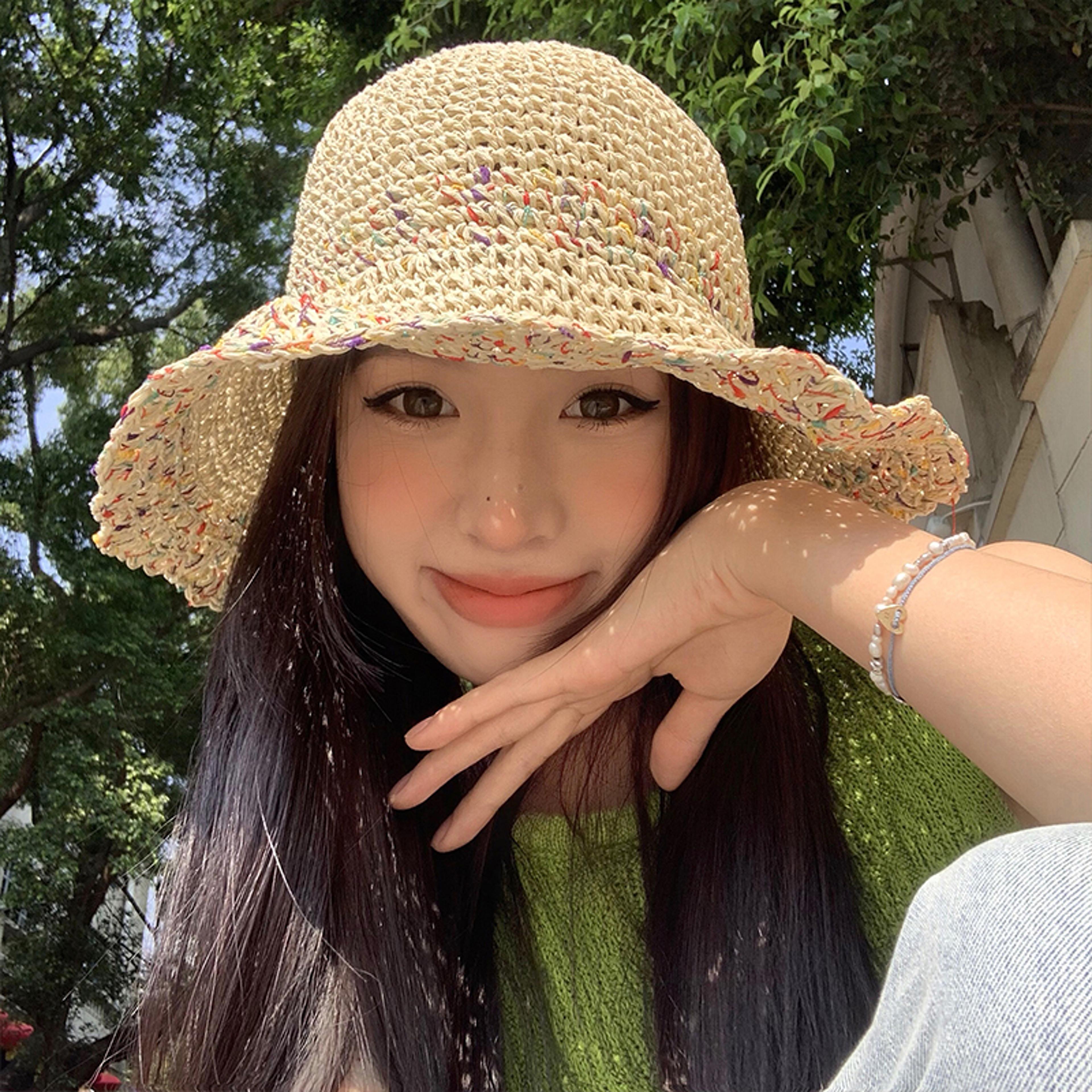 rainbow straw hat for women wide brim beach cap