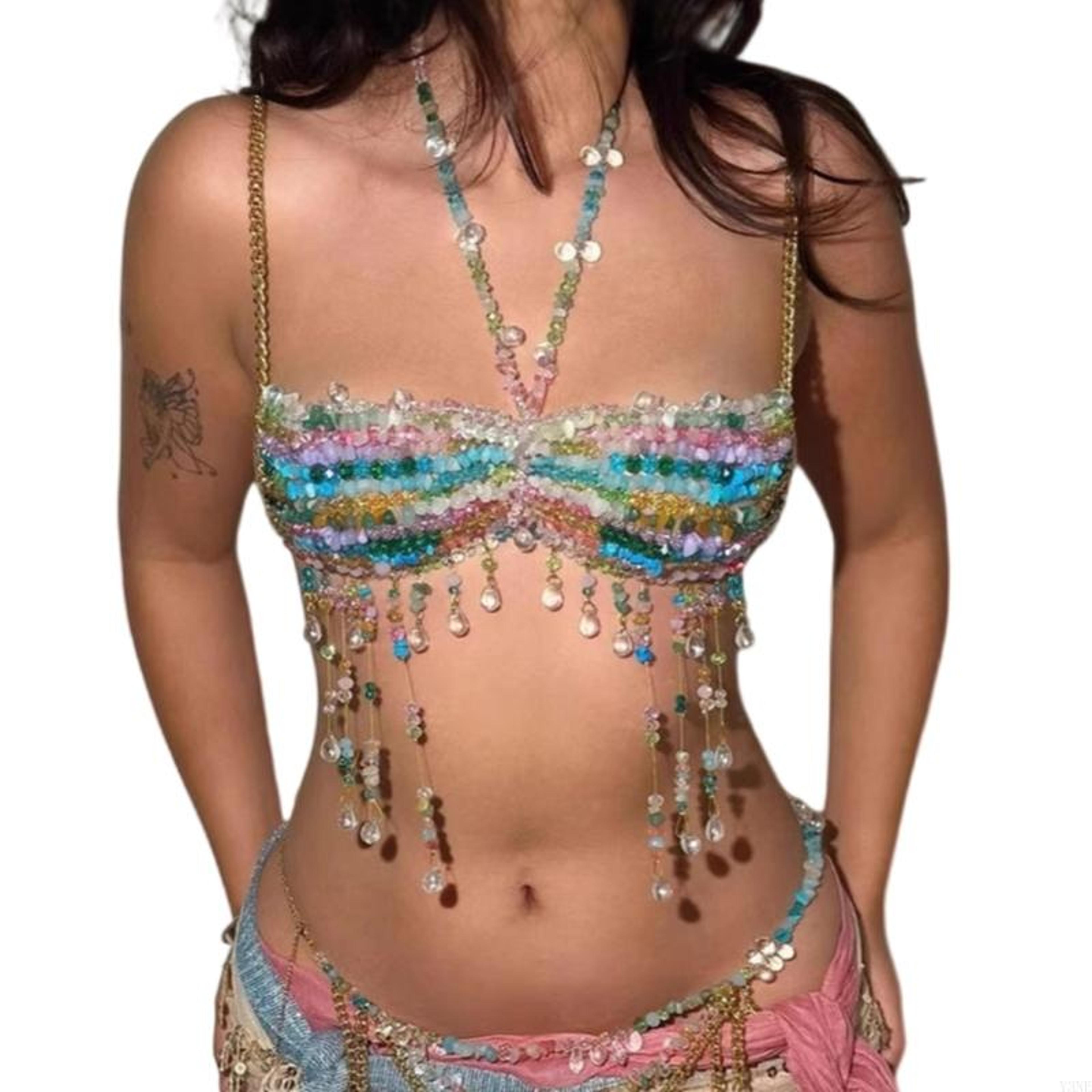 bohemian beaded body chain bra for festival and nightclub wear