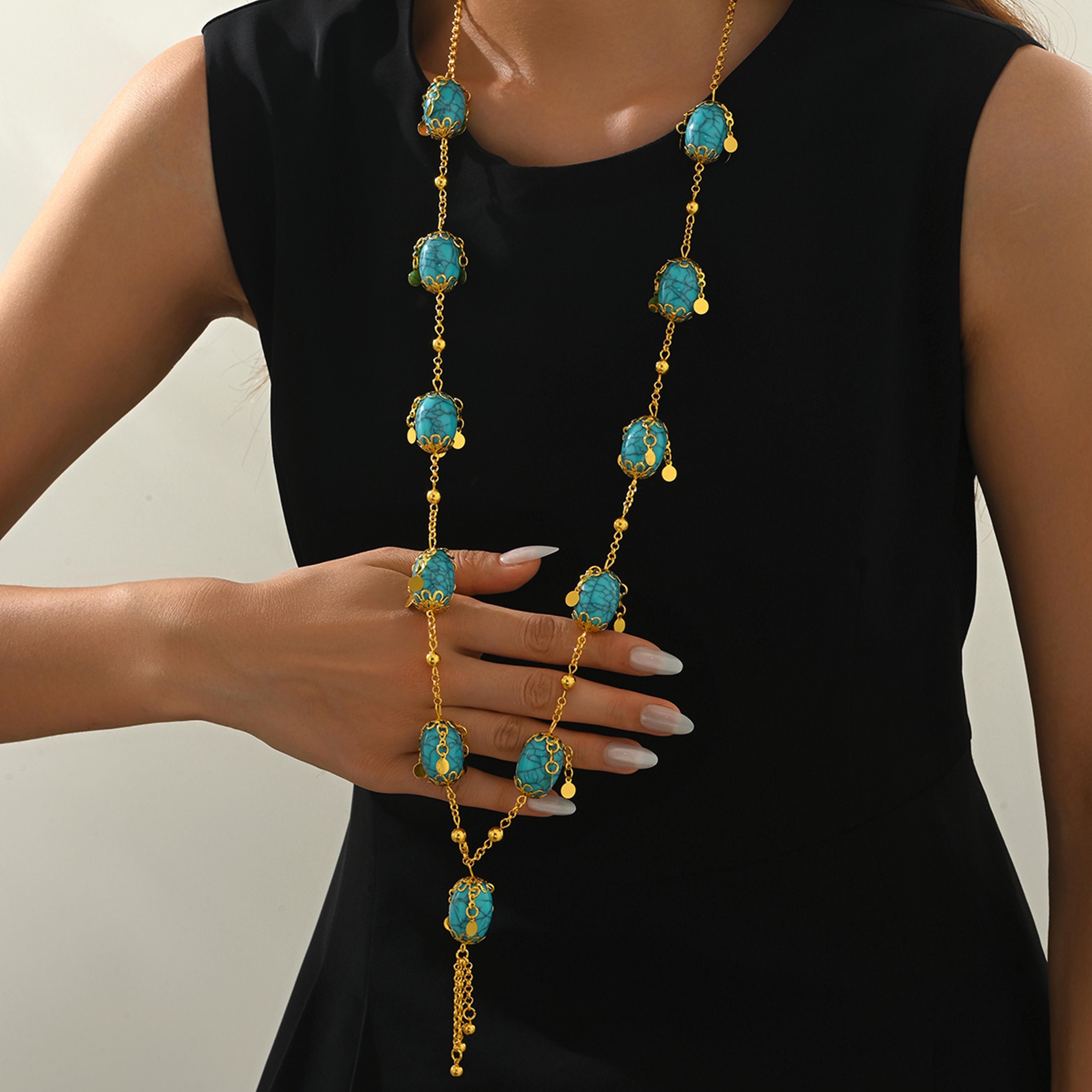 radiant blue oval ethnic pendant necklace for women