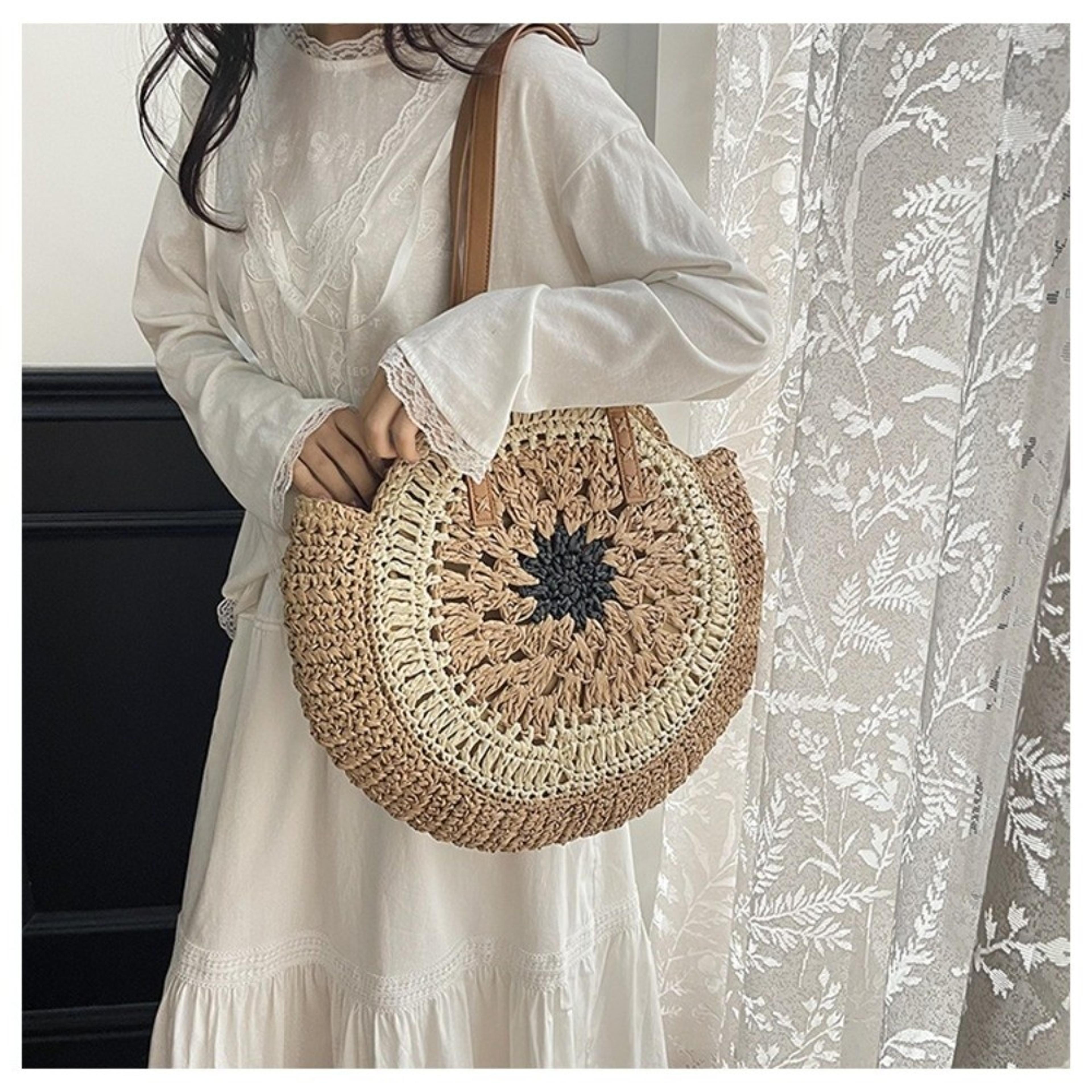 bohemian straw woven shoulder bag and crochet tote