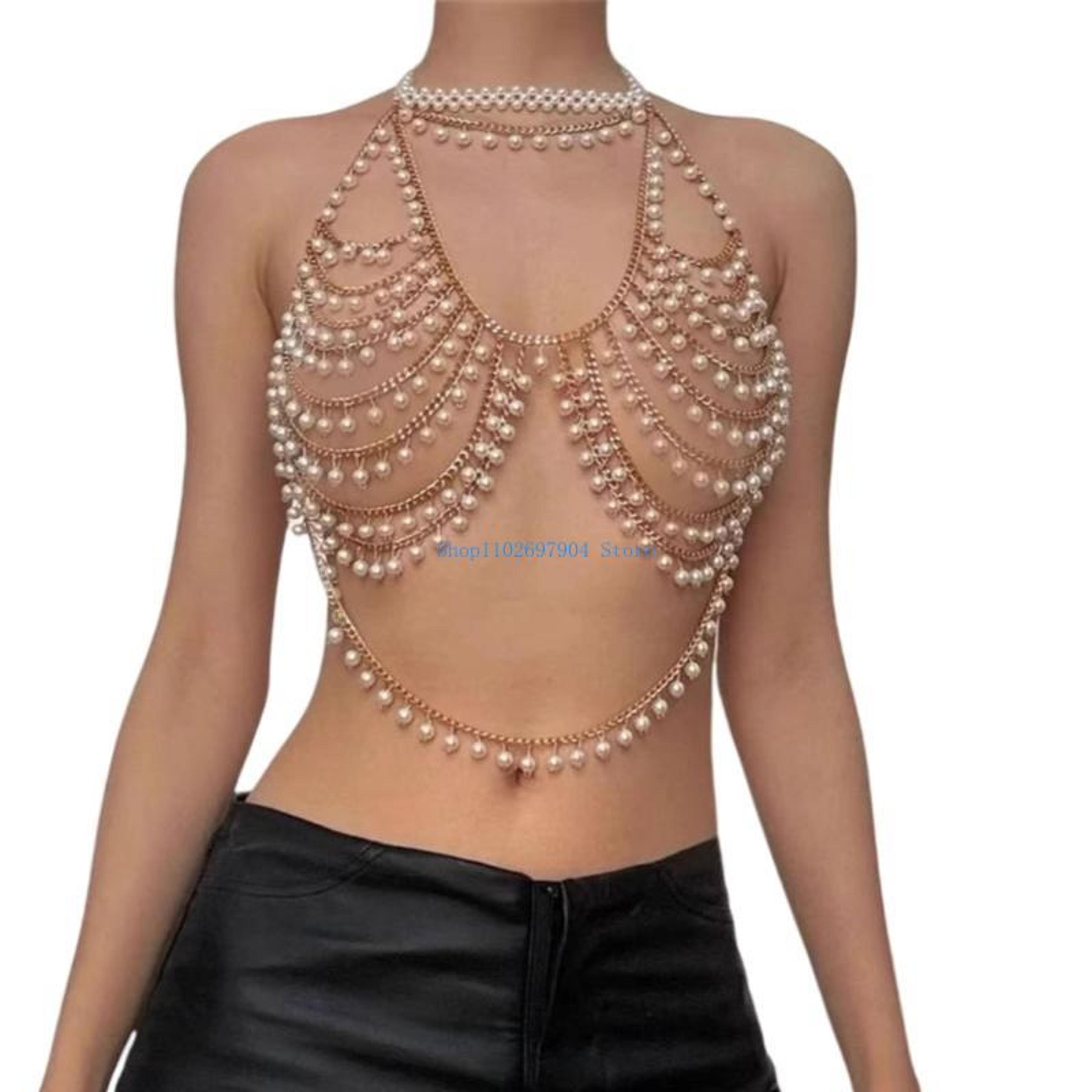 pearl beaded halter crop top