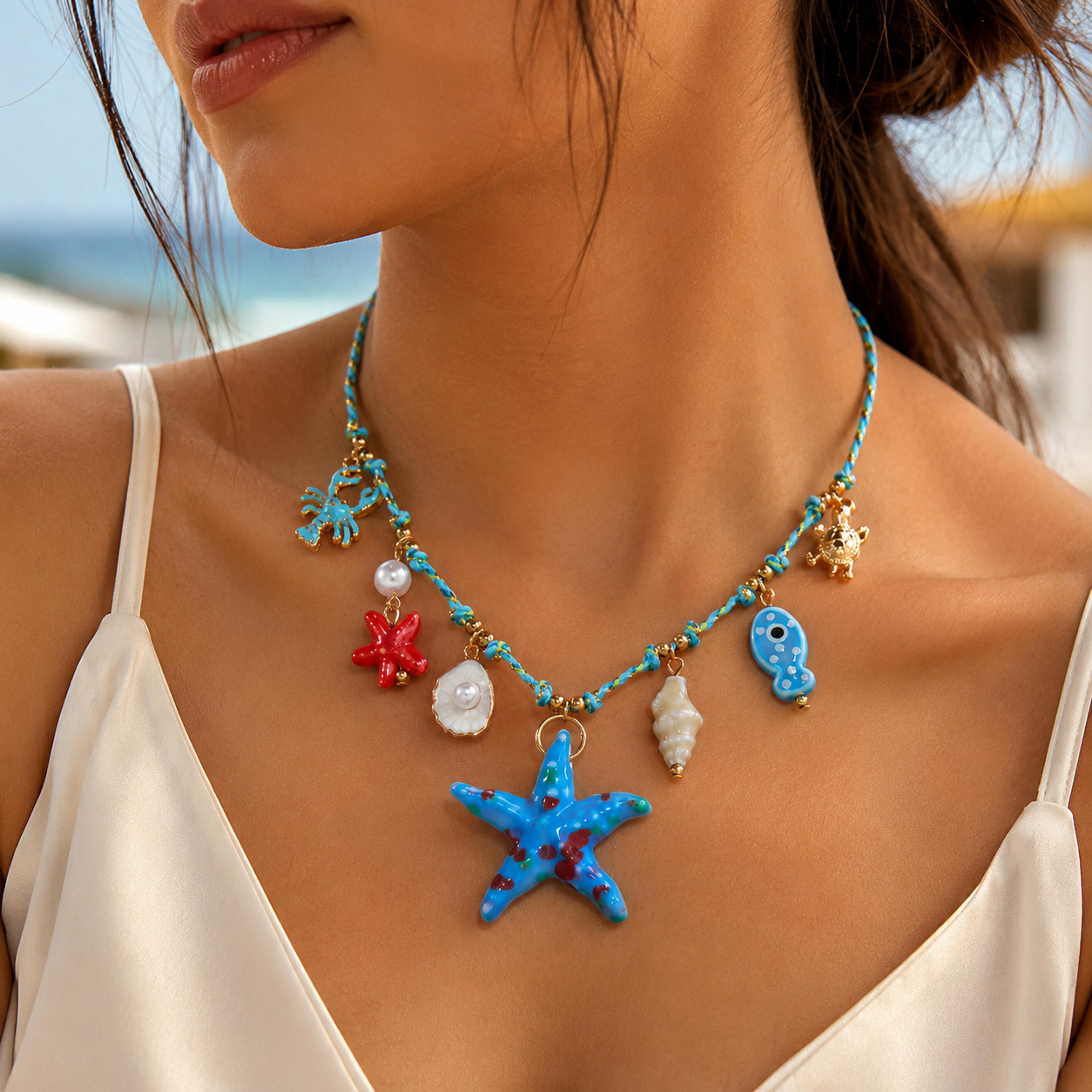boho starfish ceramic necklace for women