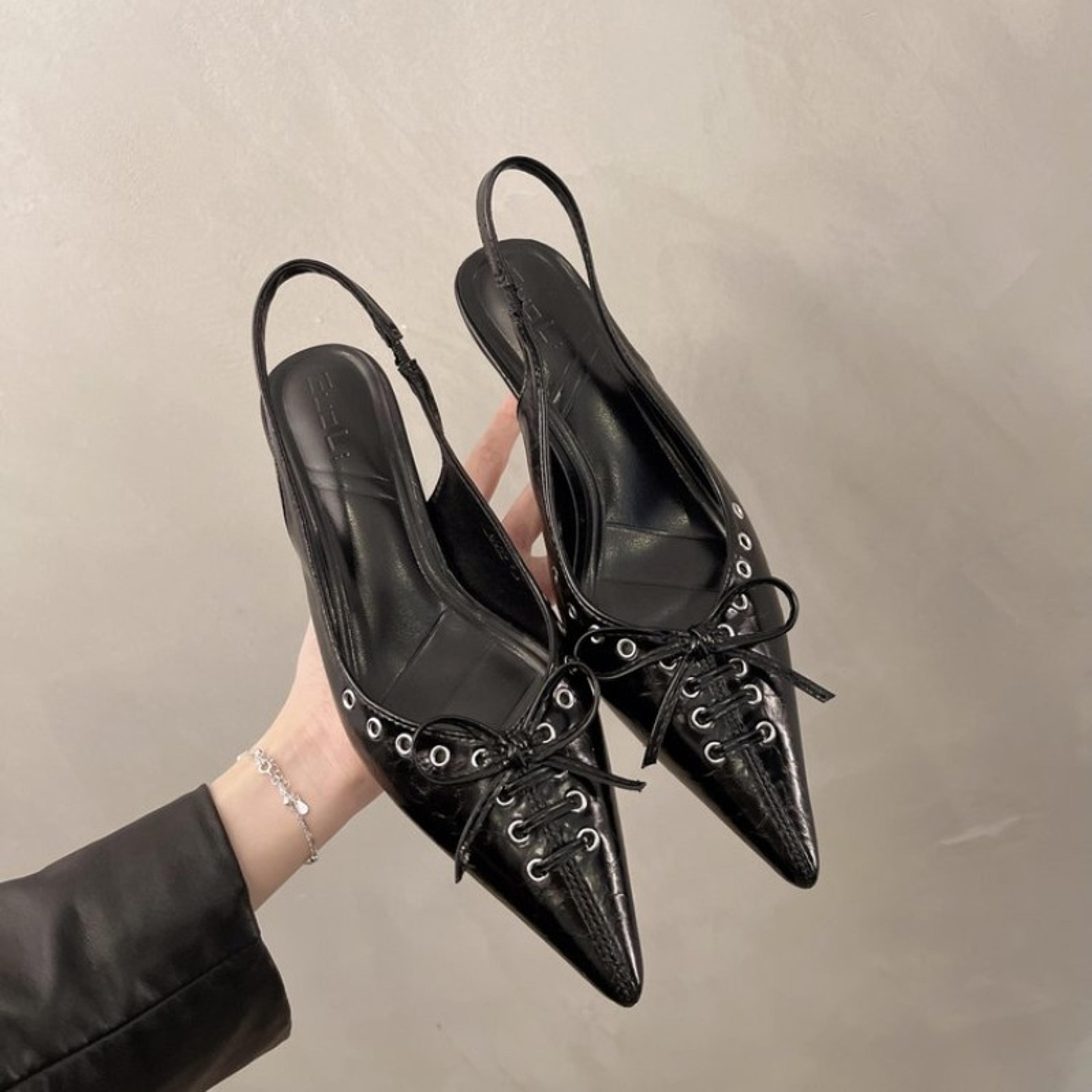 elegant bowknot kitten heel slingbacks