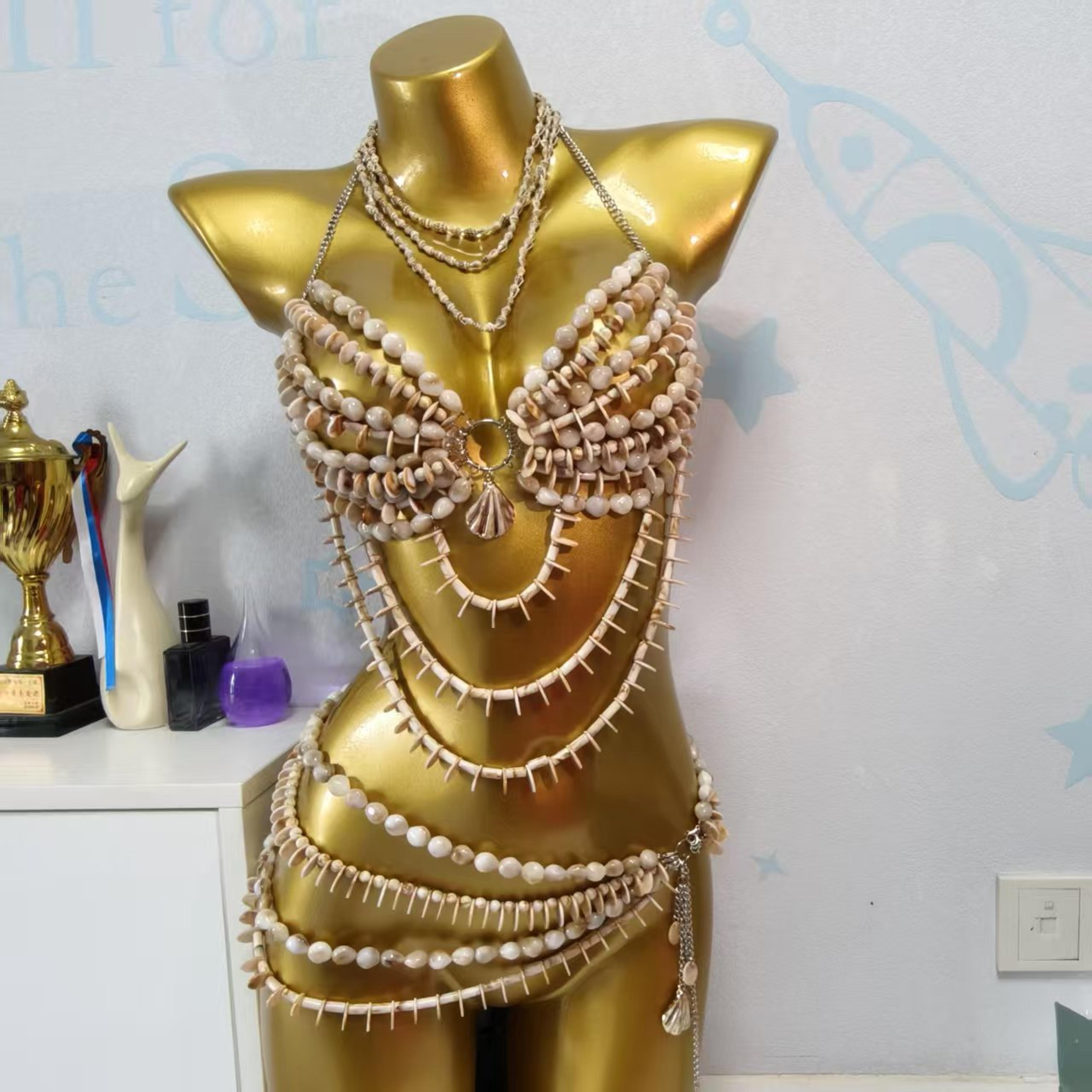 handmade mermaid beaded bralette and waist chain set