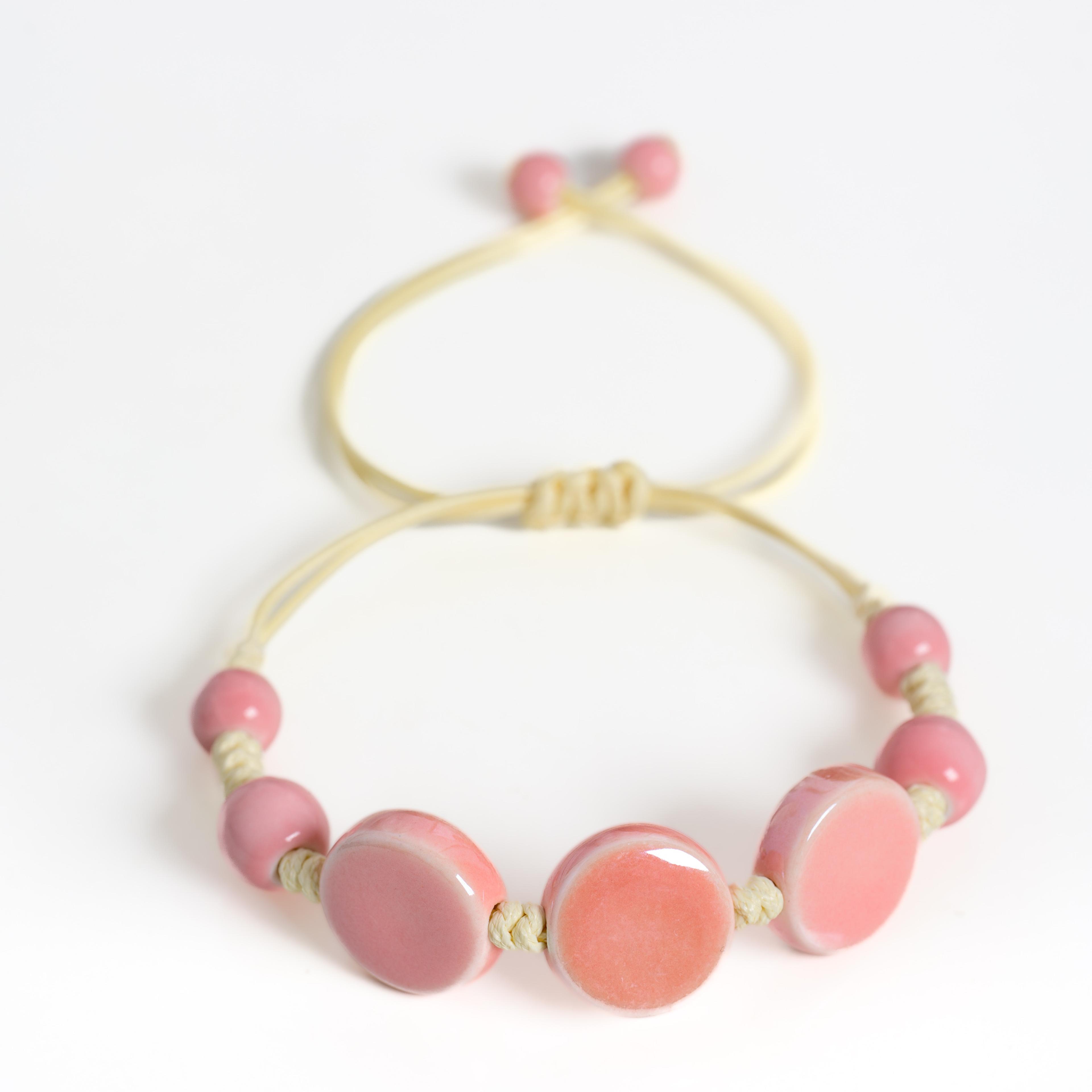 handmade pink ceramic bracelet