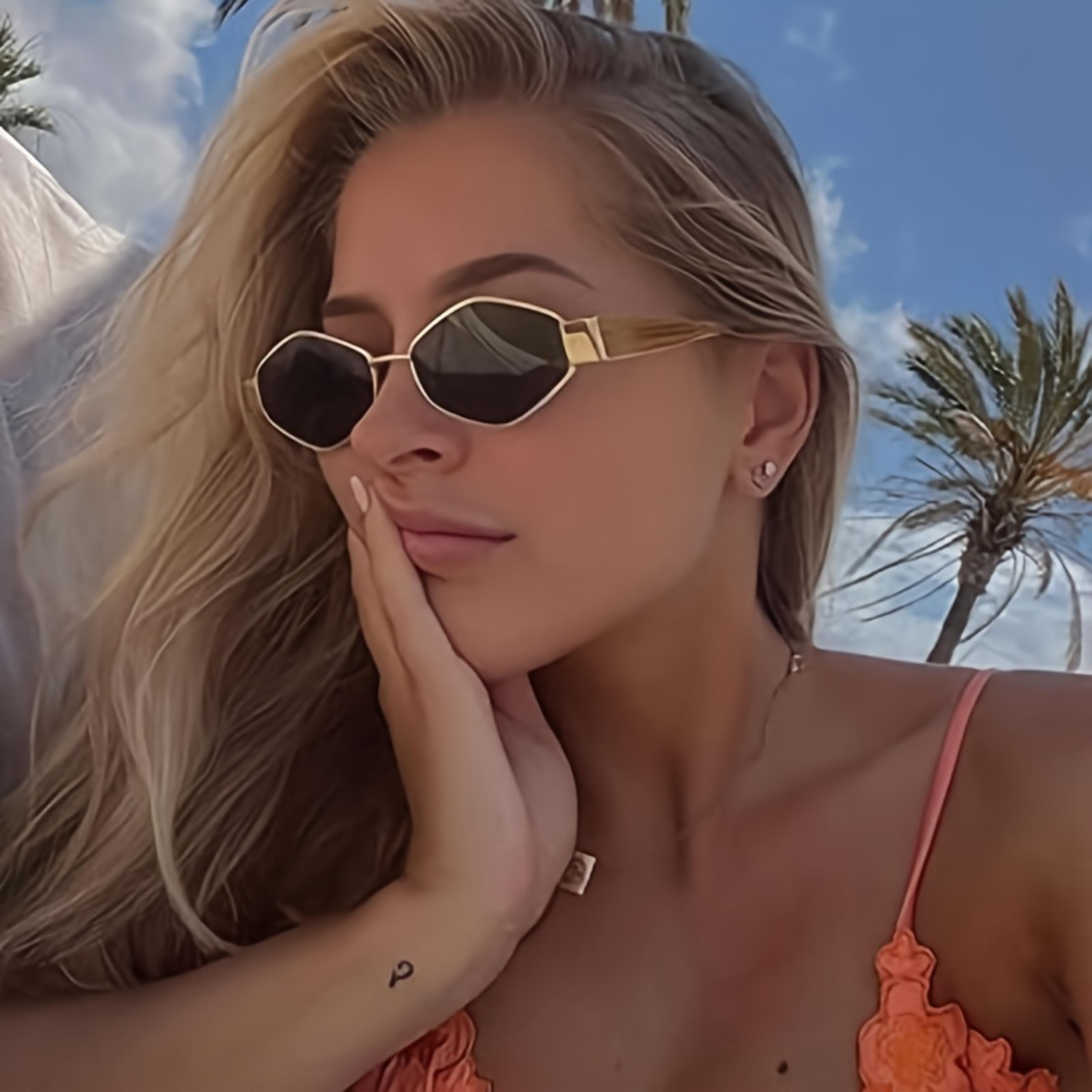 retro gold frame hexagon sunglasses for women