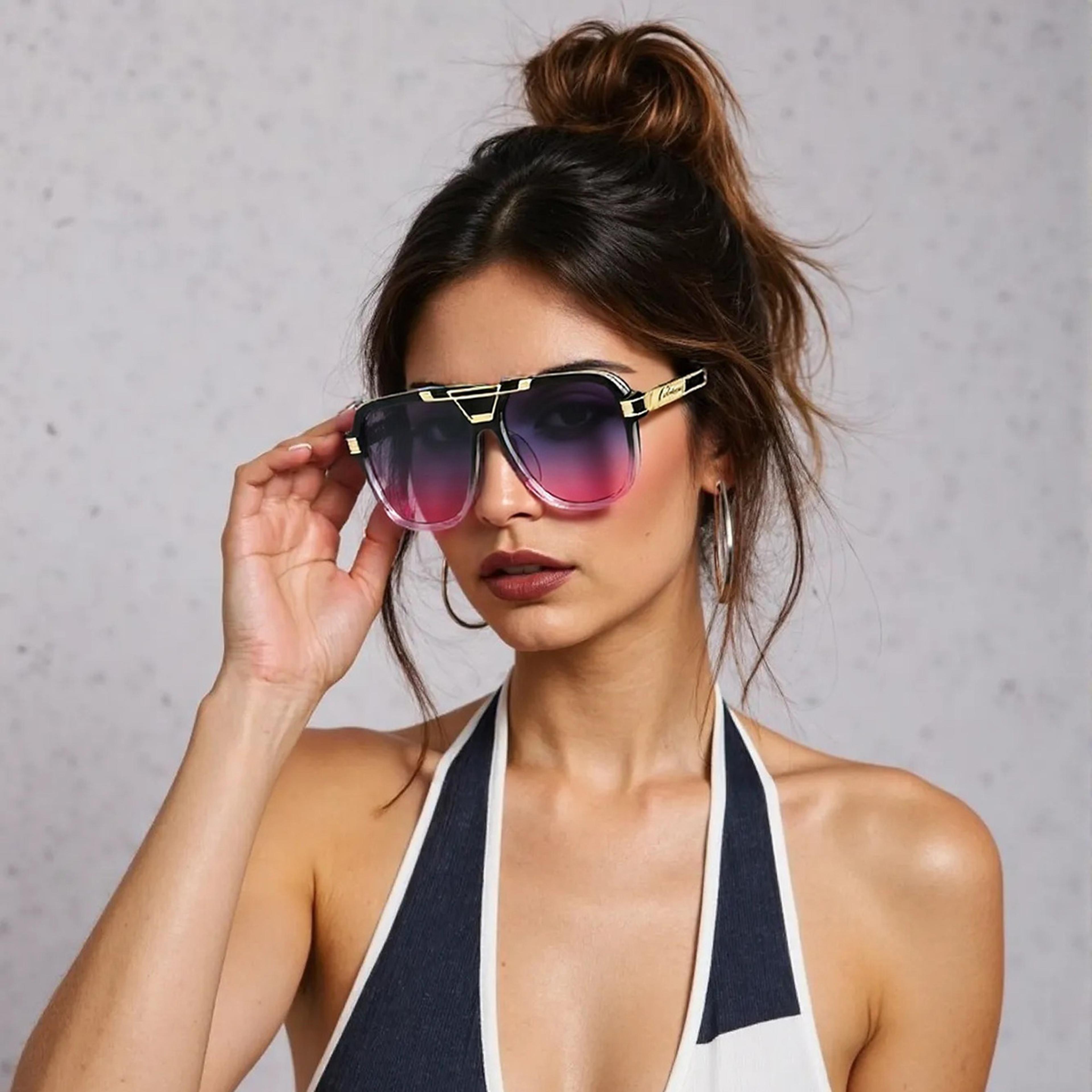 gradient large frame women sunglasses trendy metal accent designer shades