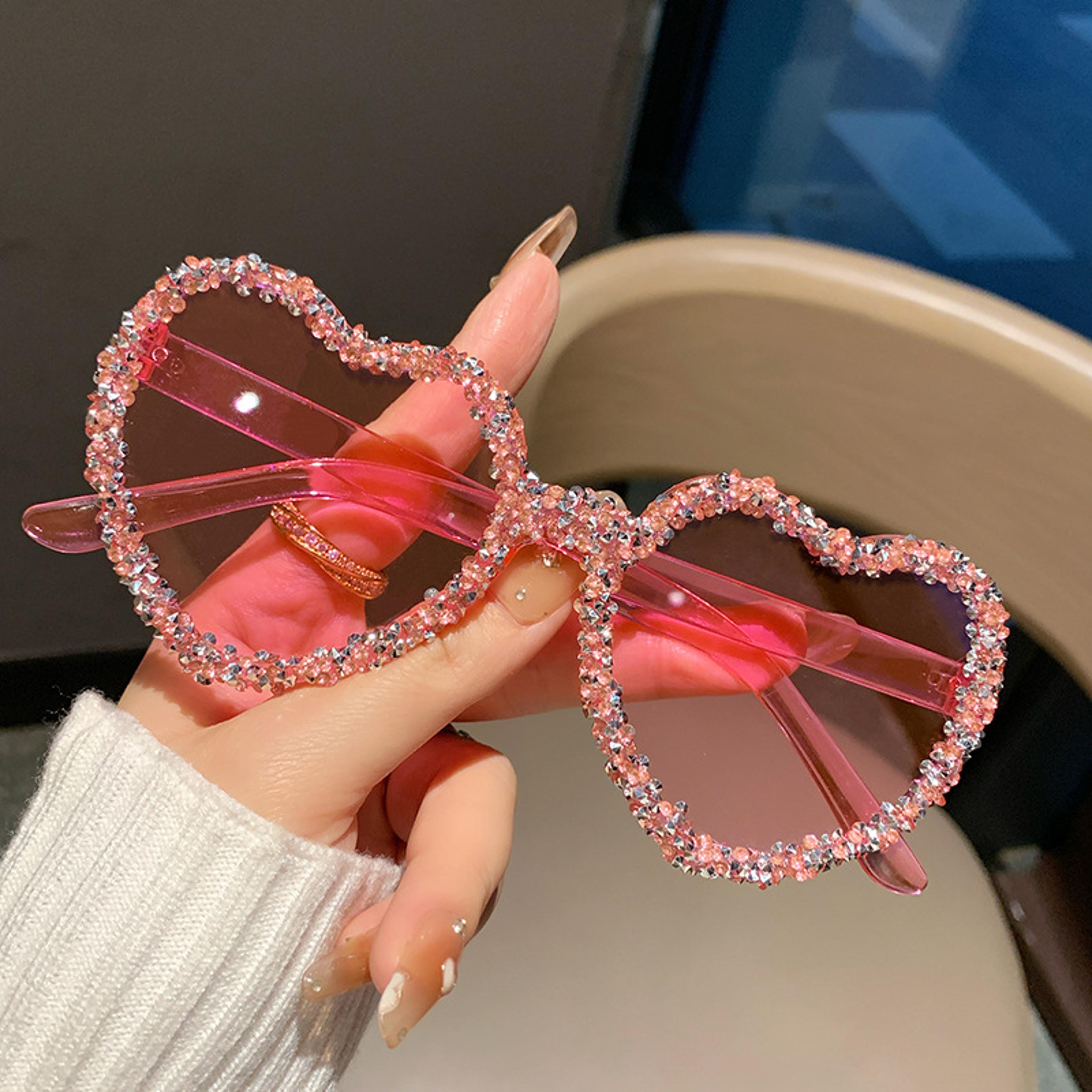 red rhinestone heart sunglasses for women