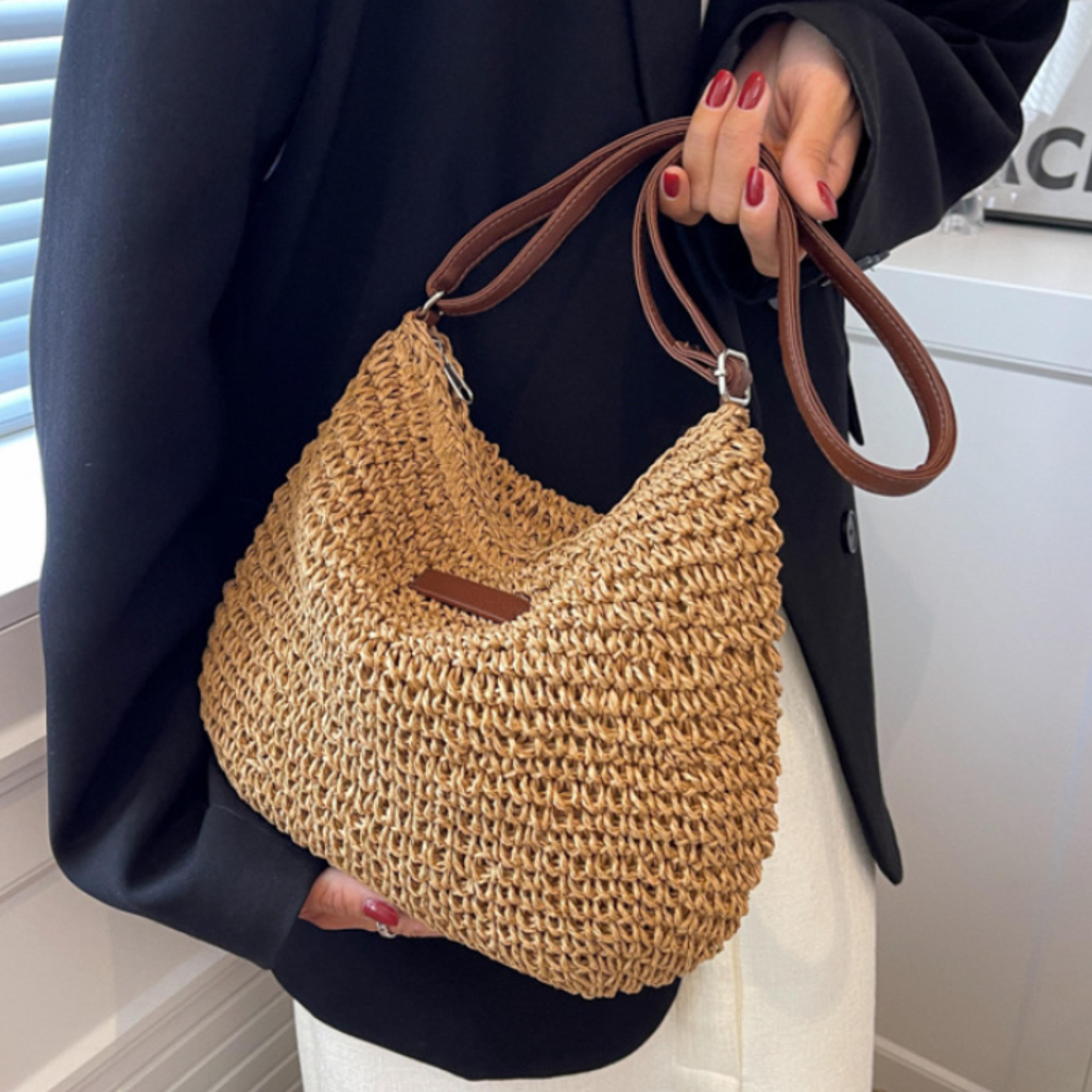 handmade woven straw beach bag and summer straw crossbody bag for women