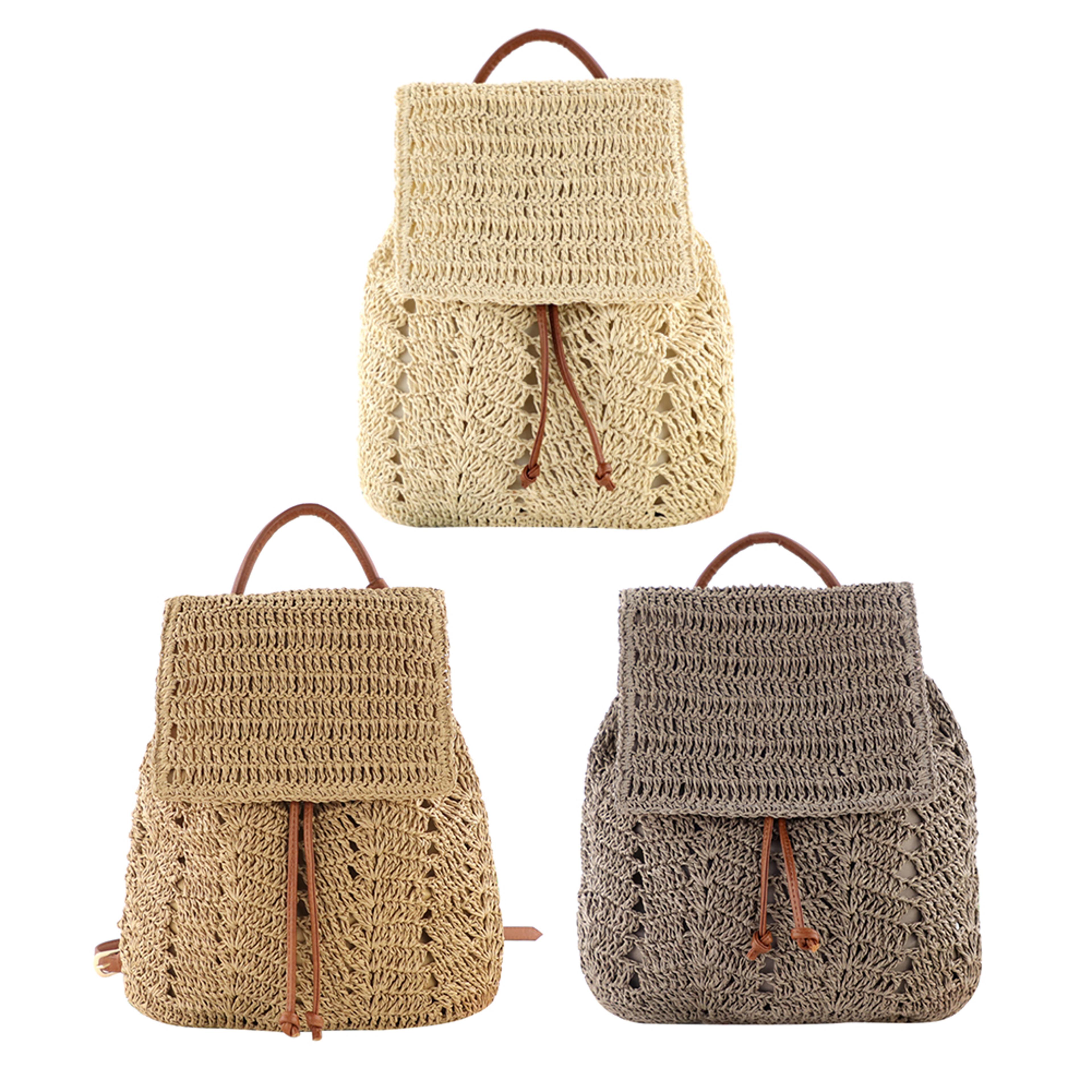 handmade woven straw backpack for women beach daypack