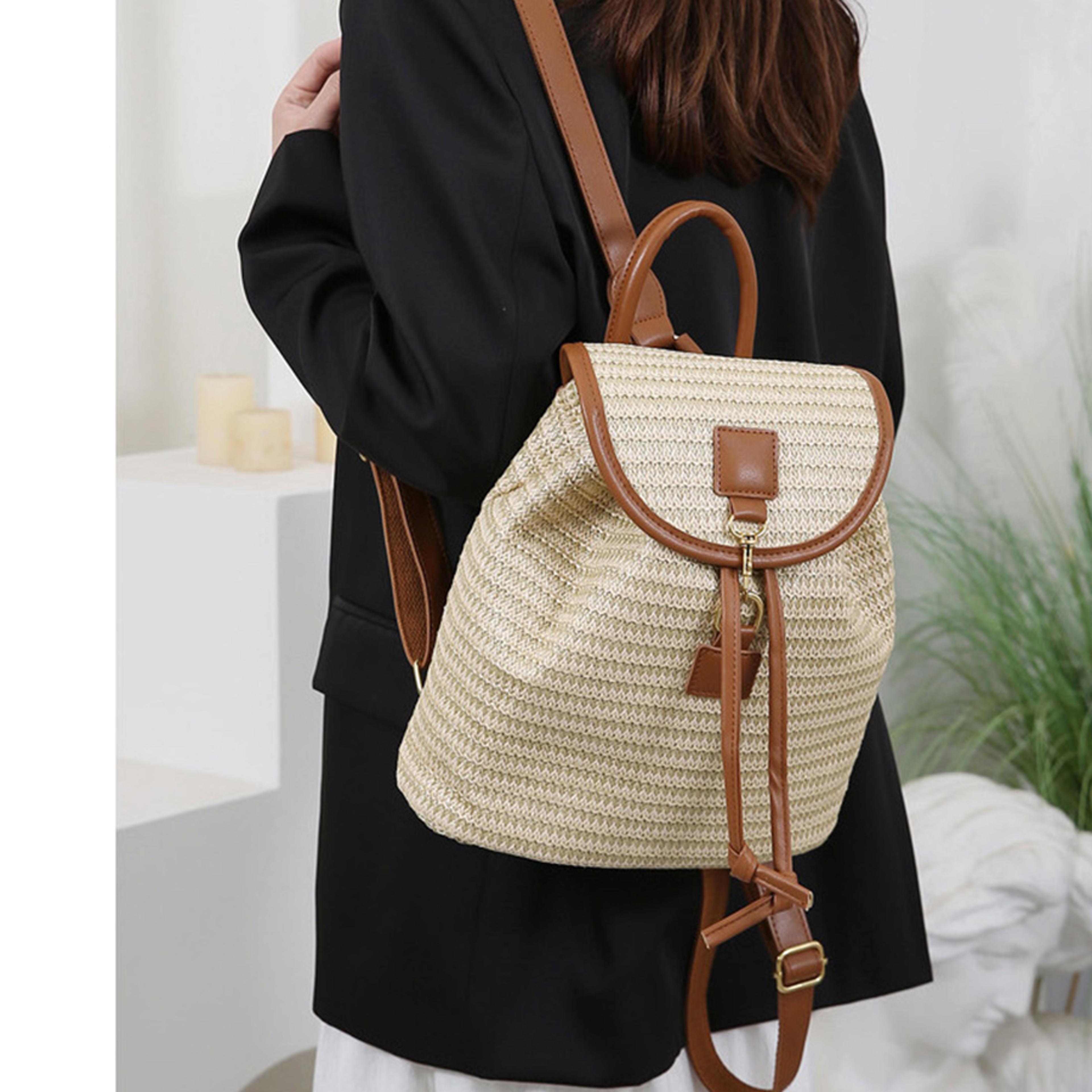 women straw backpack boho crochet woven summer travel beach bag
