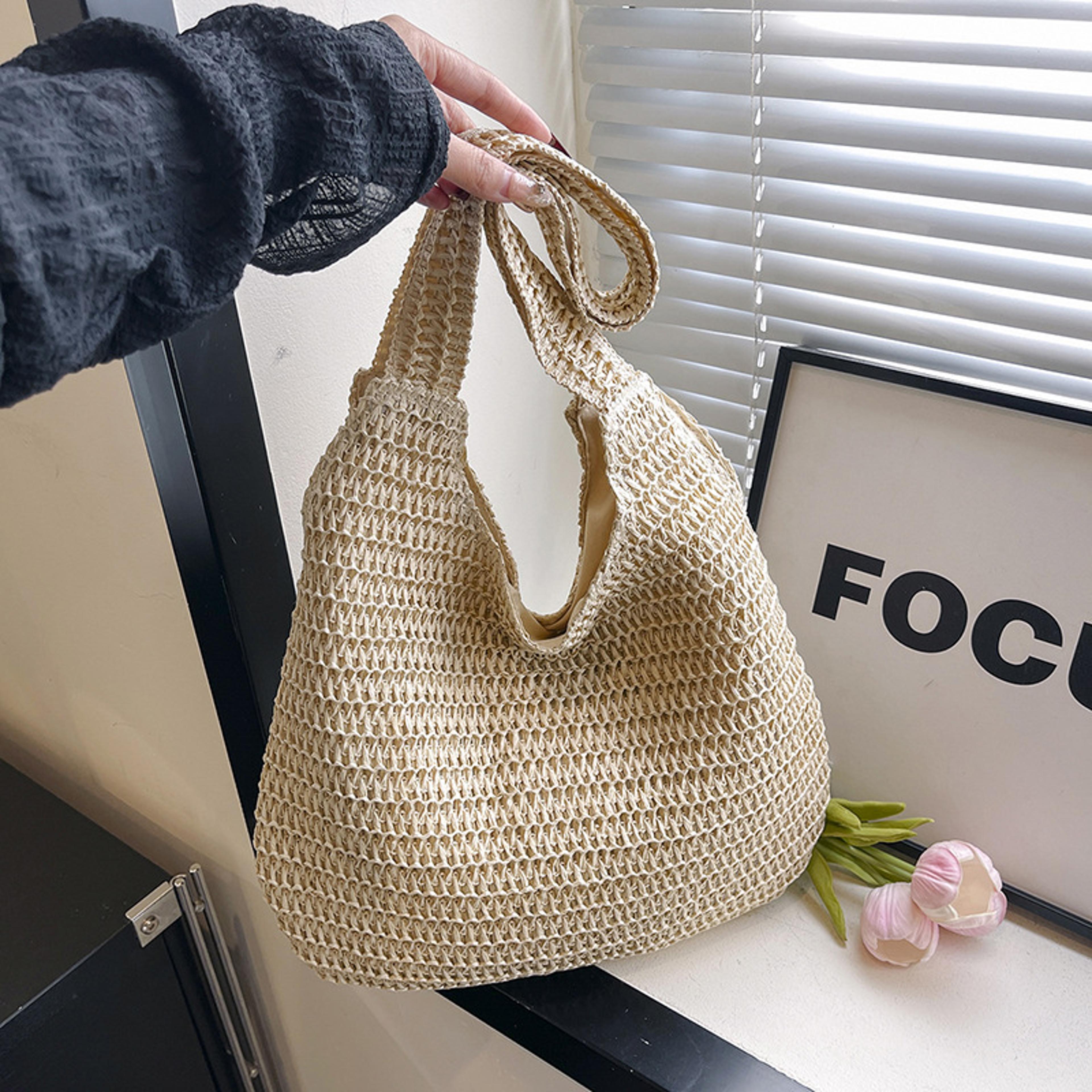homefish large capacity rattan straw woven tote bag for women summer casual beach shoulder handbag