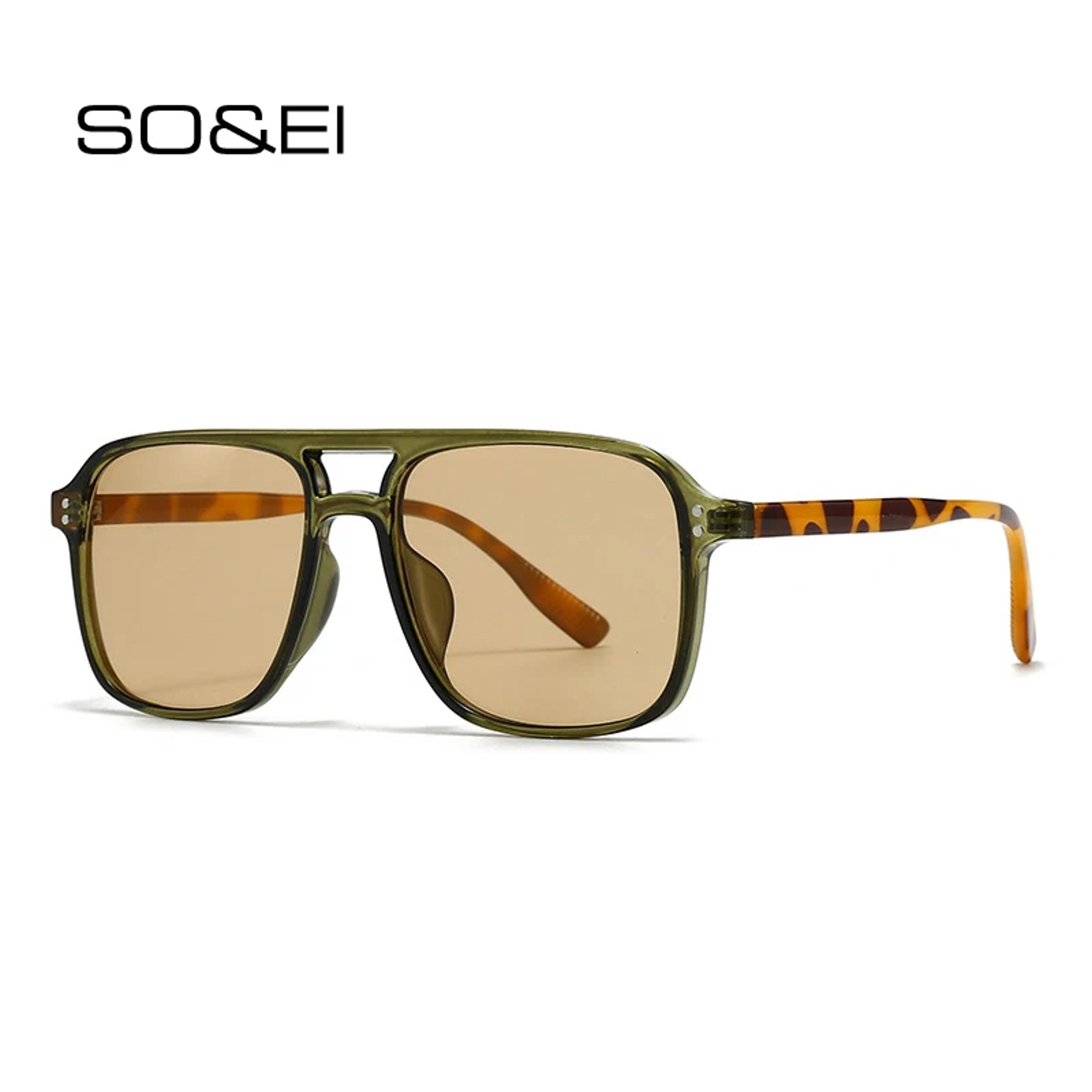 so&ei retro square sunglasses with double bridges and uv400 protection
